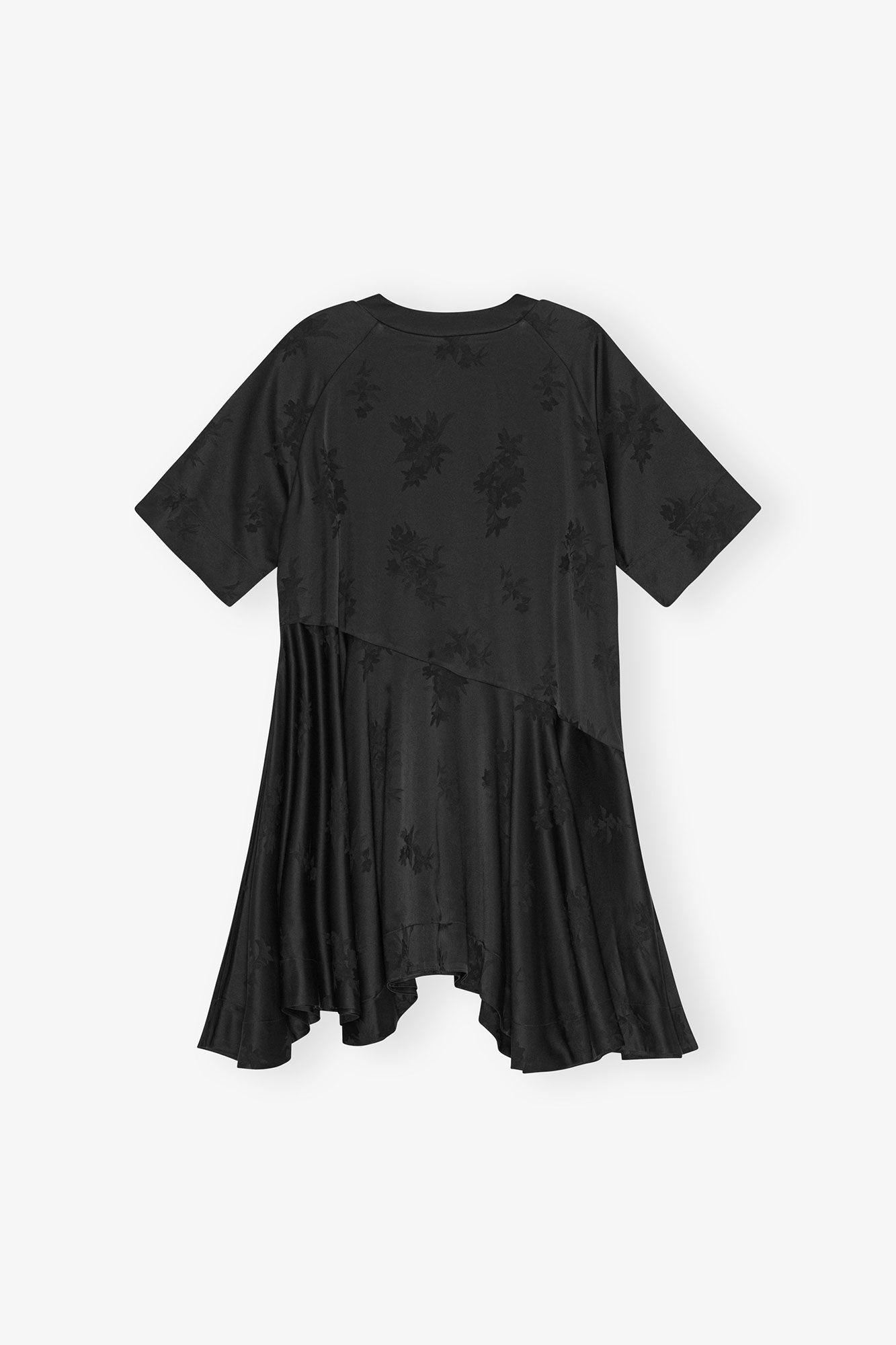 Black Floral Satin Jacquard Oversized Mini Dress Product Image