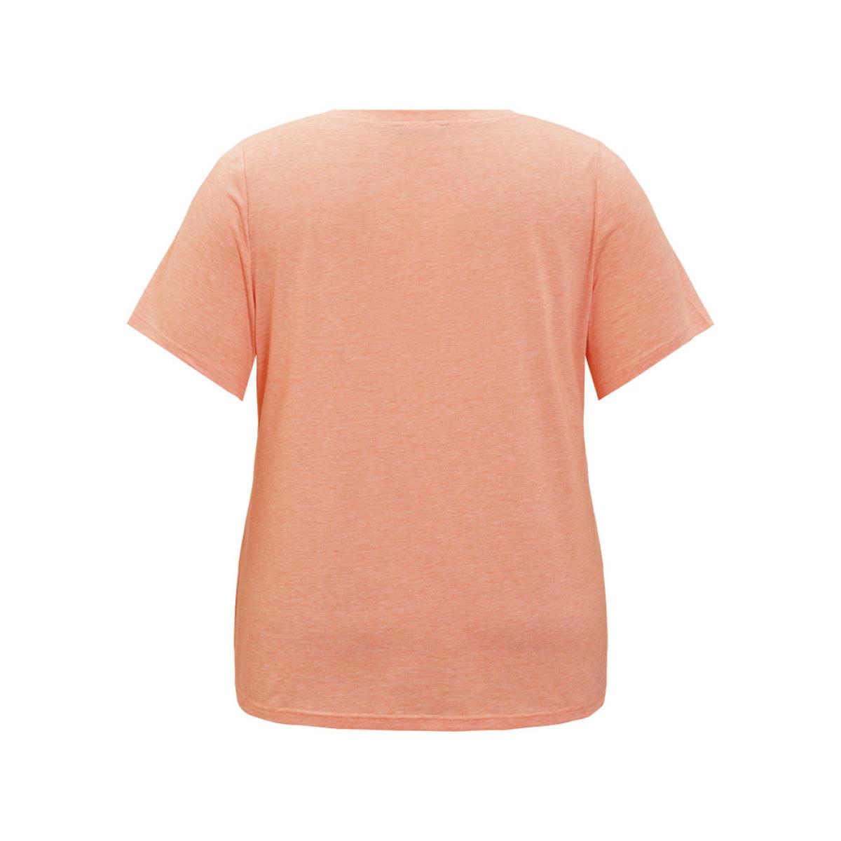 Plus Size Car & Letter Print V Neck Drop Shoulder T-shirt Coral Women Casual Tropical Dailywear T-shirts BloomChic 12/L Product Image