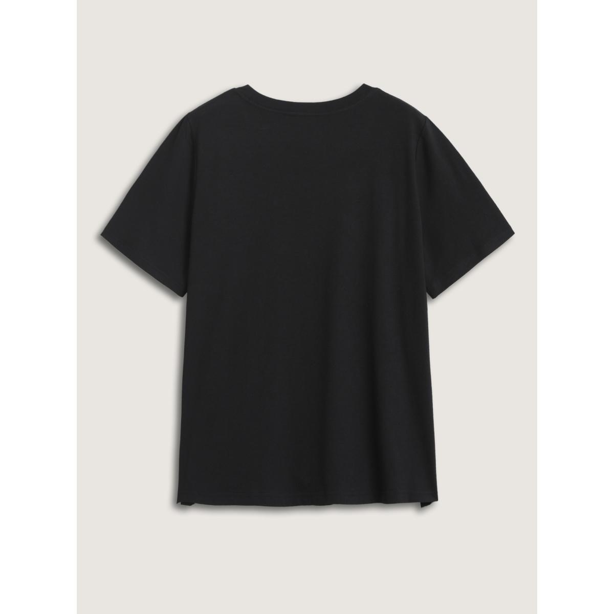 Plus Size Make a Wish V-Neck T-Shirt Pureblack Women Non Art&design V-neck Everyday-Casual T-shirts BloomChic 26/4X Product Image