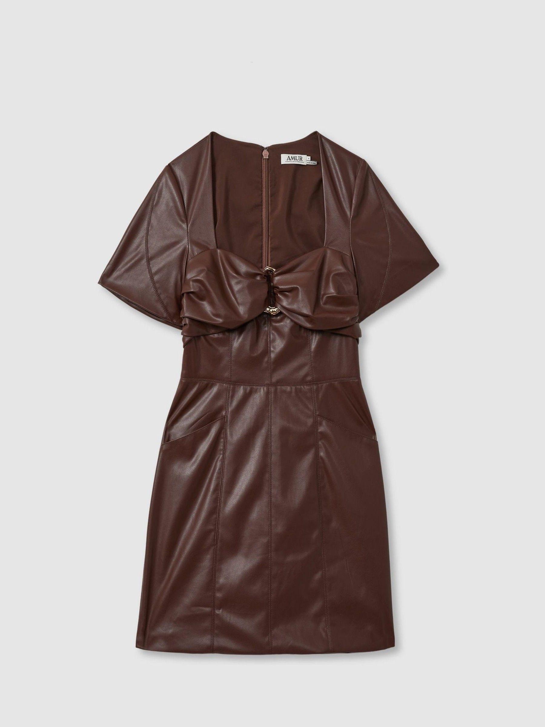 Amur Faux Leather Mini Dress in Chocolate Brown Product Image