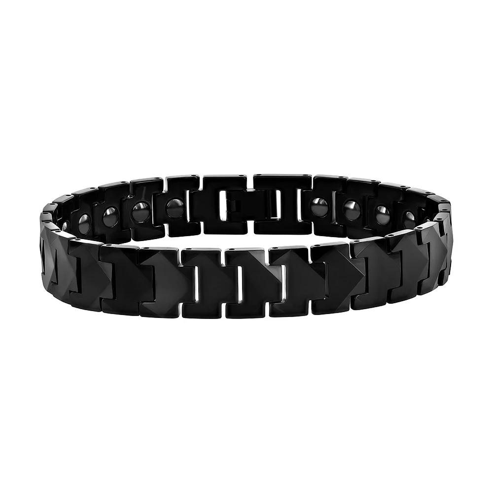 Men's Metallo Tung Black Plated Puzzle Magnetic Link Bracelet, Size: 8.5", Black Tungsten Product Image