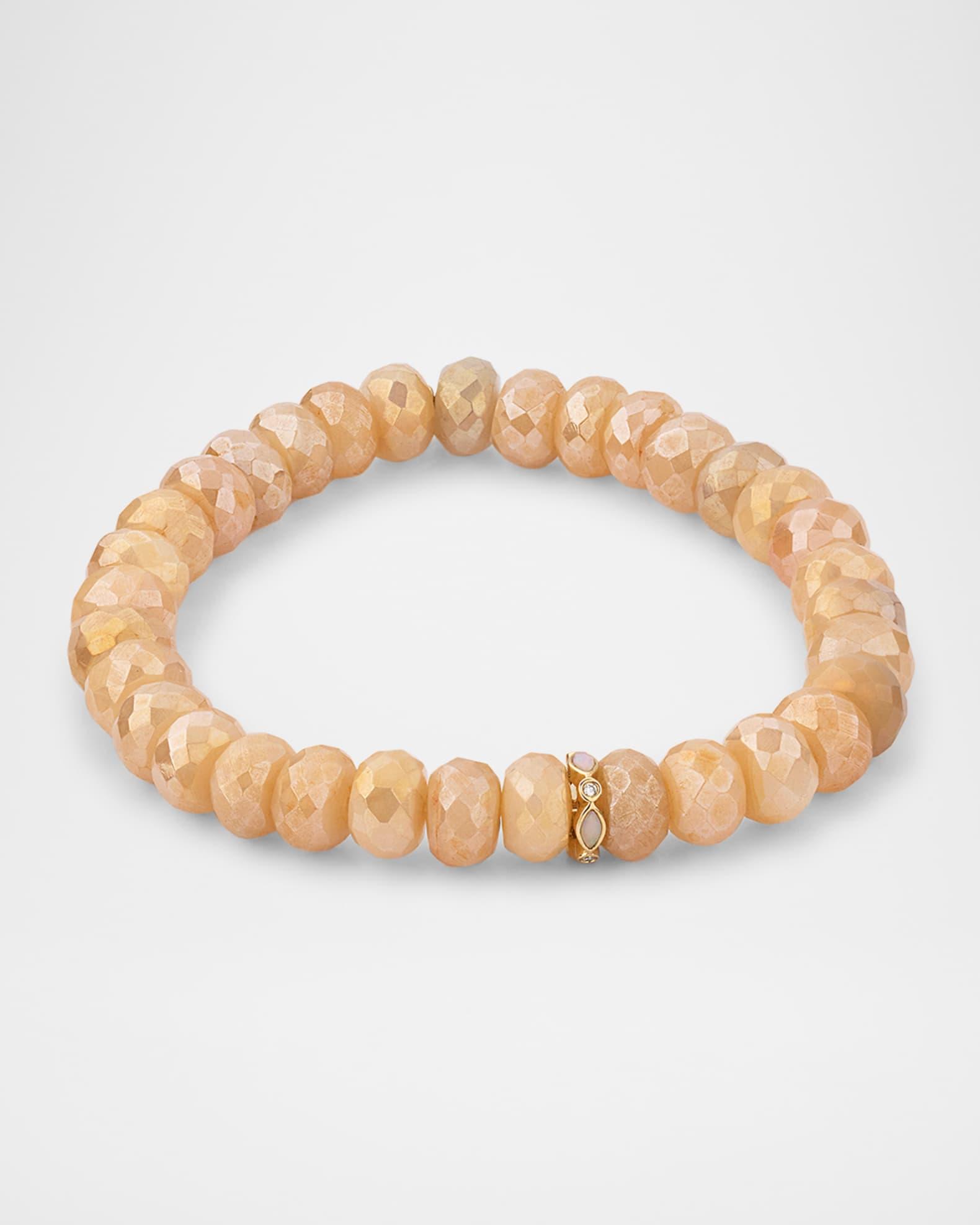 14K Pink Opal and Diamond Bezel 8mm Rondelle on Moonstone Bracelet Product Image