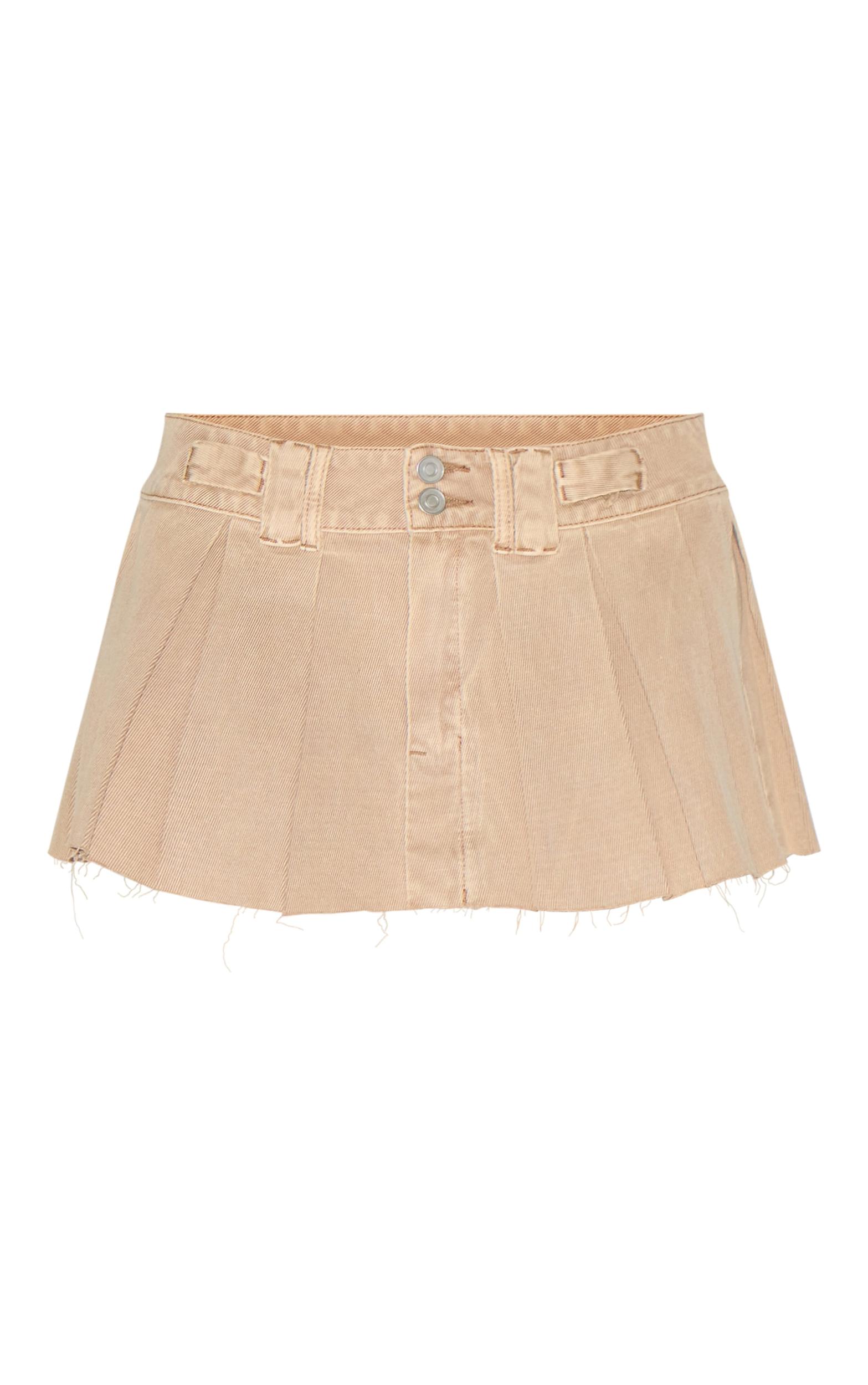 Sand Washed Corduroy Denim Mid Rise Pleated Mini Skirt Product Image