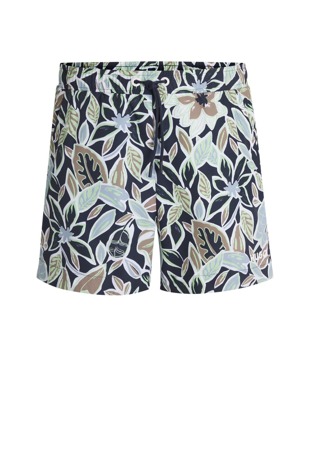 HUGO - Fully lined swim shorts with seasonal print - Dark Blue Product Image