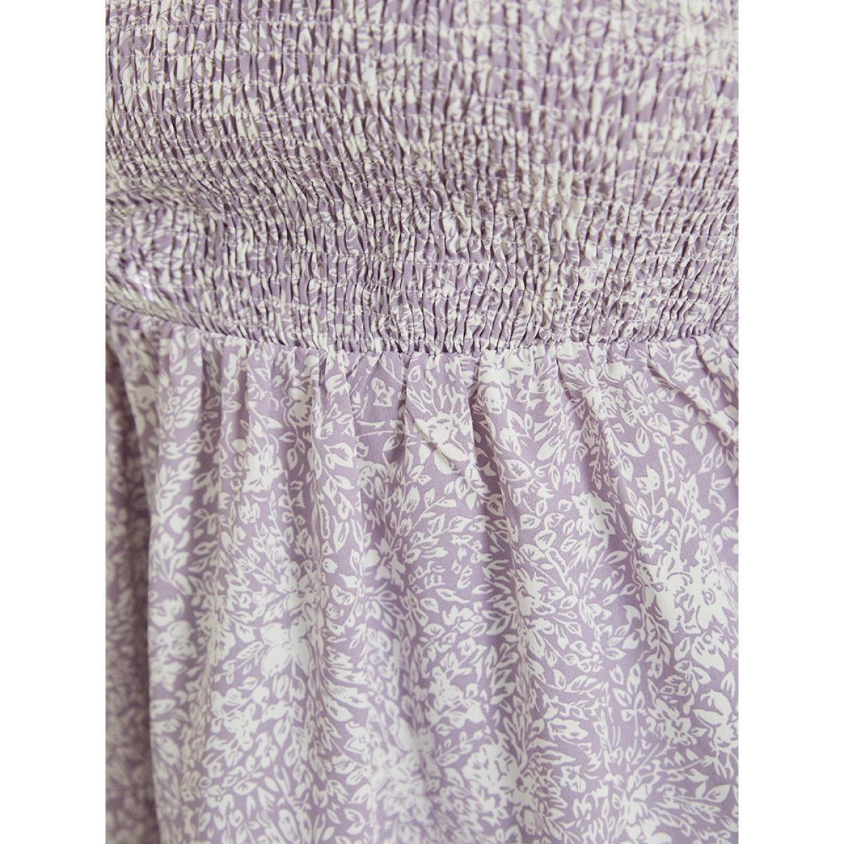 Plus Size Heather Ditsy Floral Cap Sleeve Shirred Blouse Women Elegant Cap Sleeve V-neck Dailywear Blouses BloomChic 12/L Product Image