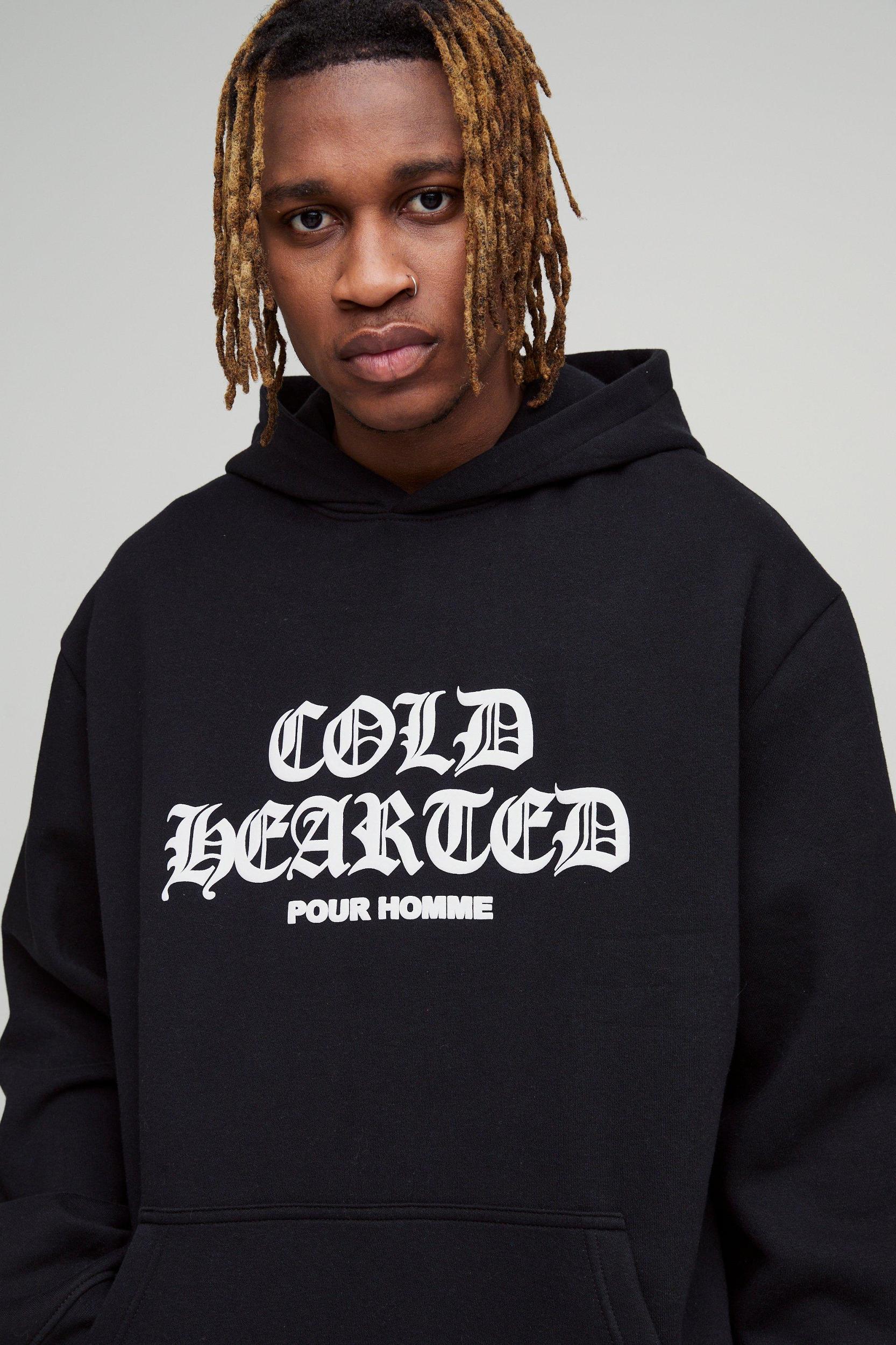 Tall Oversized Cold Hearted Puff Print Hoodie | boohooMAN USA Product Image