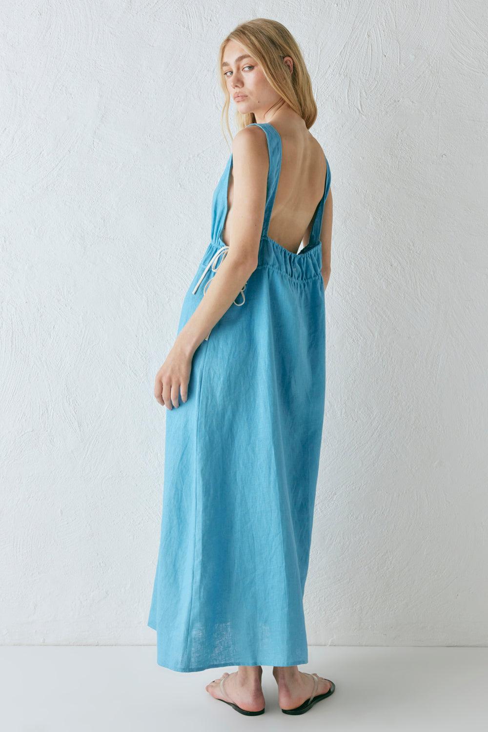 Paros Palms Linen Midi Dress Sea Product Image