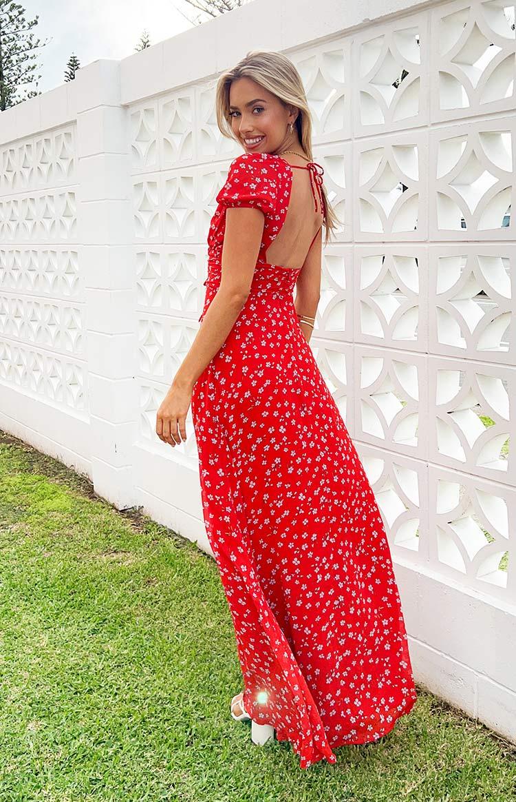 Ayla Red Floral Short Sleeve Maxi Dress Product Image