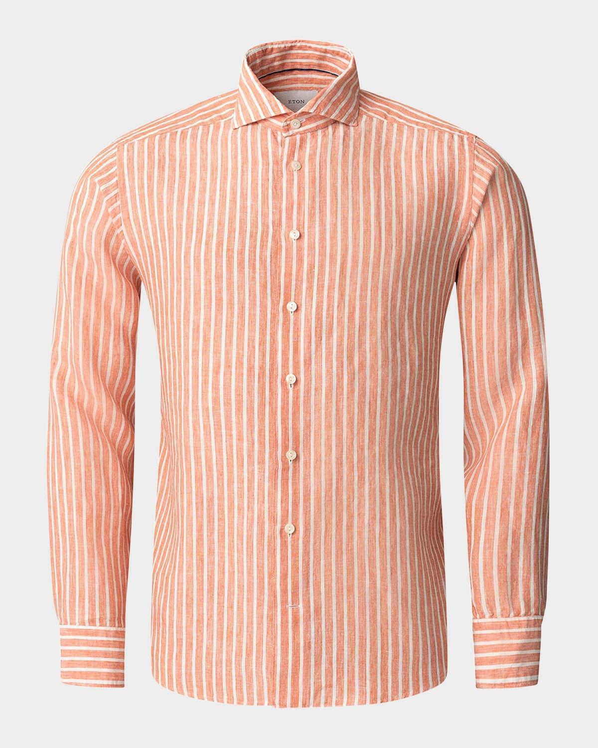 Mens Contemporary-Fit Striped Linen Shirt Product Image