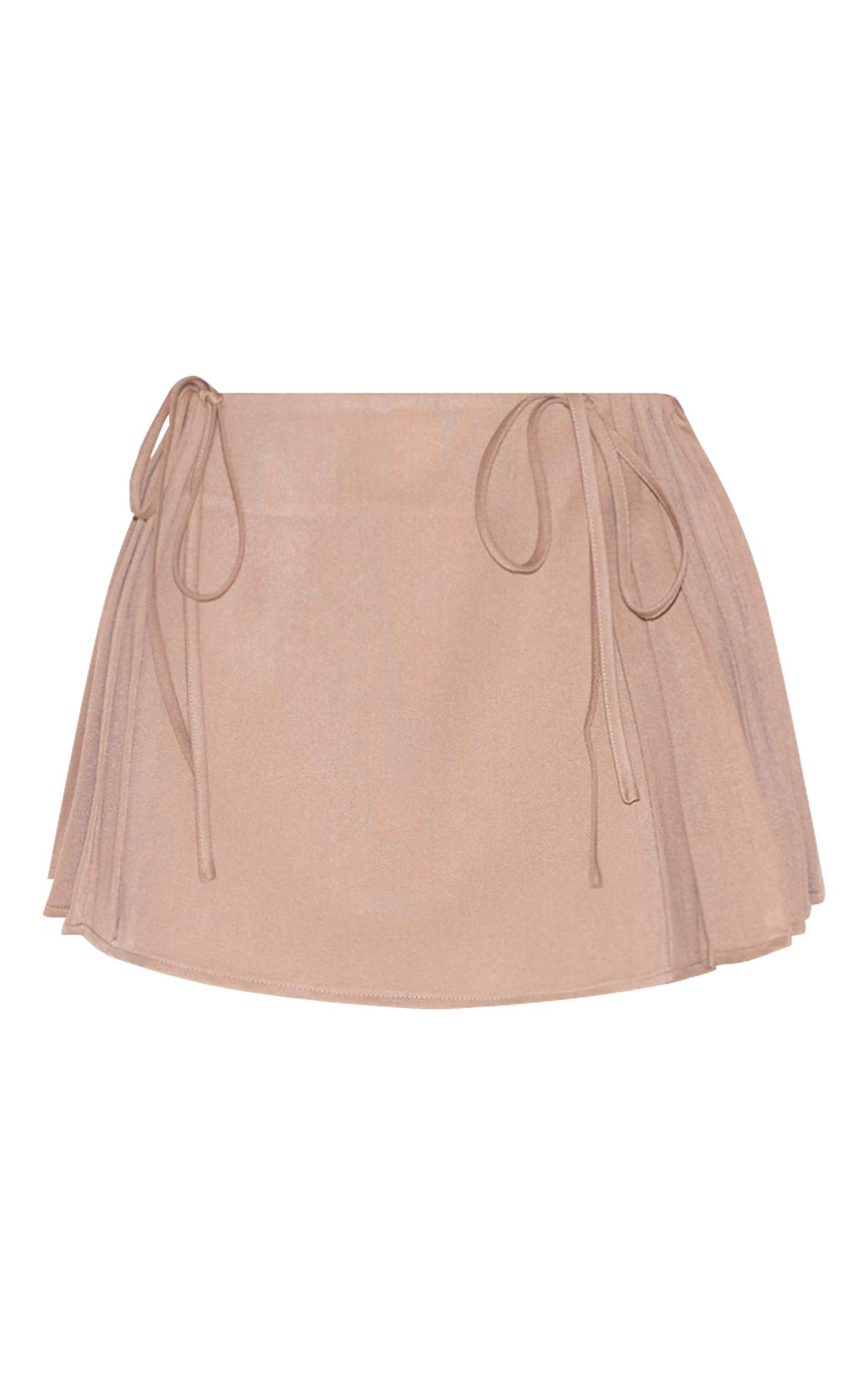 Petite Taupe Tie Detail Pleated Mini Skirt Product Image