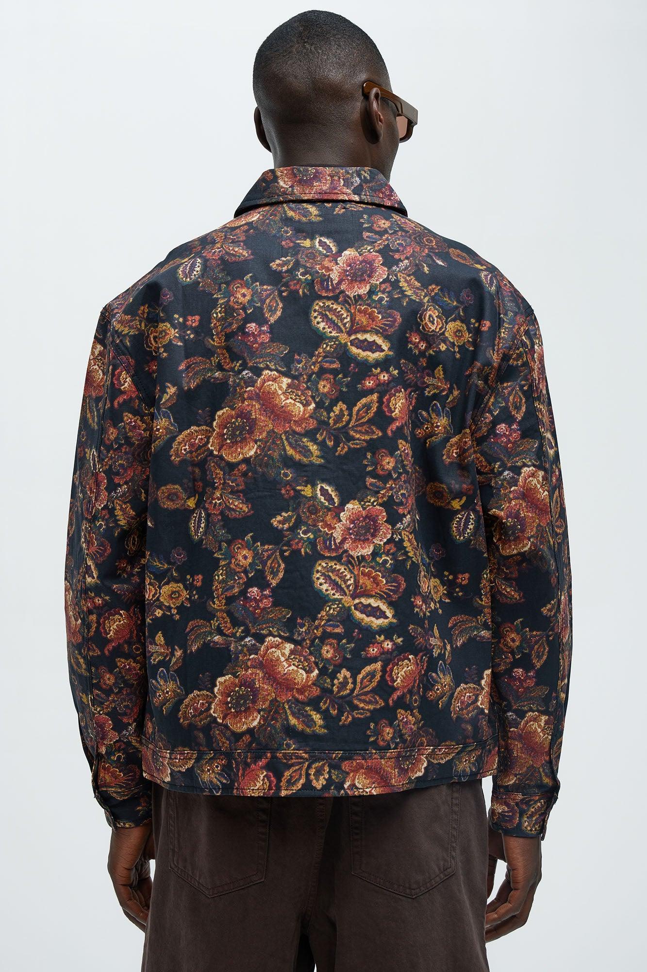 Floral Trucker Jacket - Black/combo Product Image