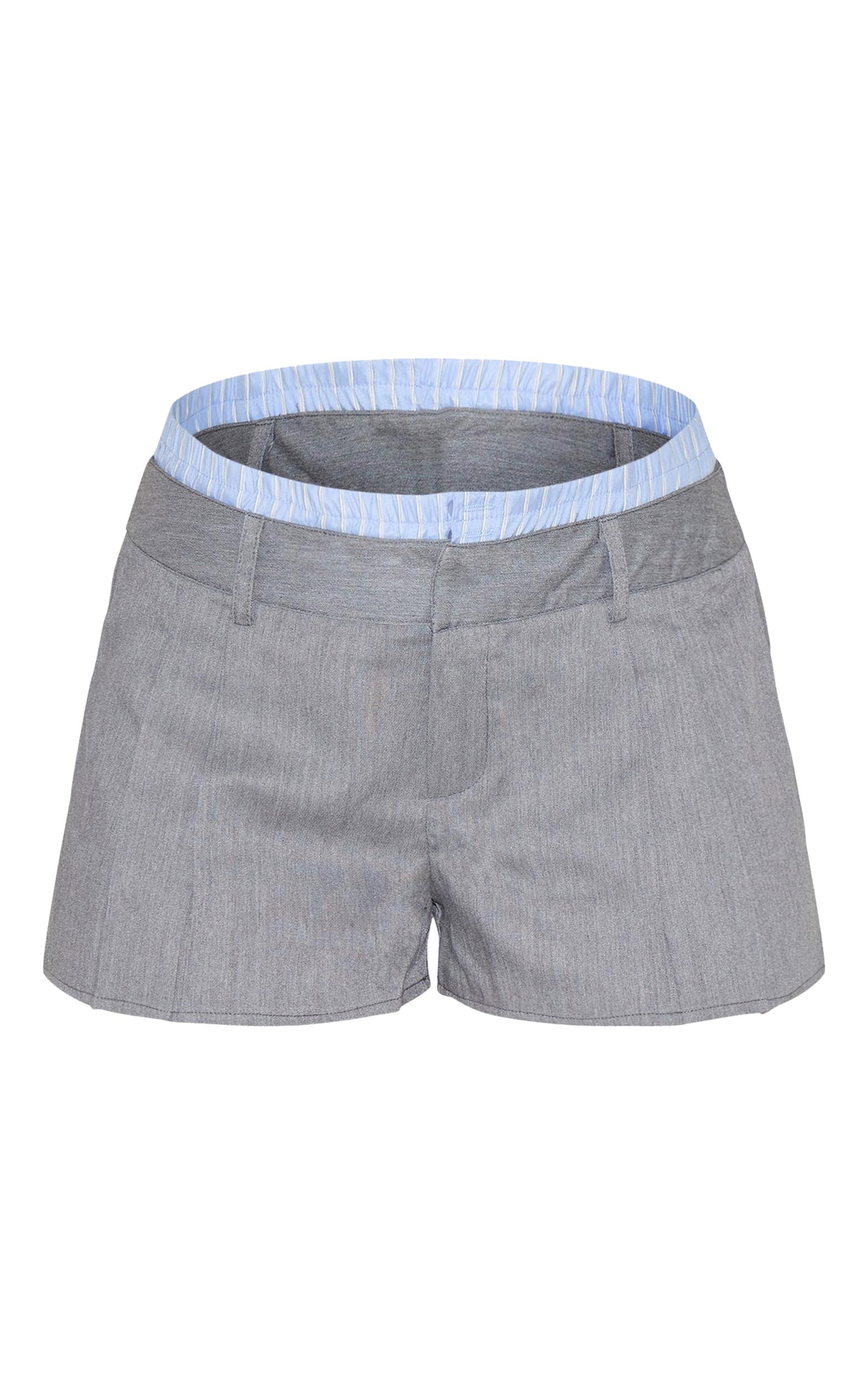Grey Woven Stripe Contrast Tailored Shorts Product Image