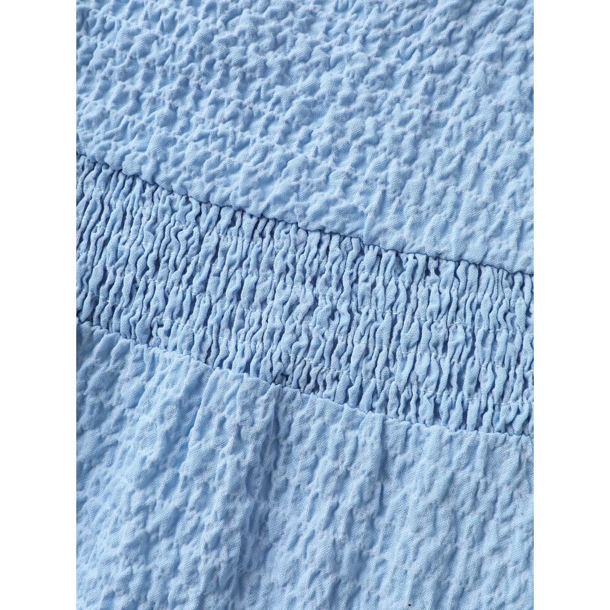 Plus Size Ruffled Neck Textured Sleeveless Midi Dress LightBlue Women V-neck Cap Sleeve Curvy BloomChic 14-16/1X Product Image