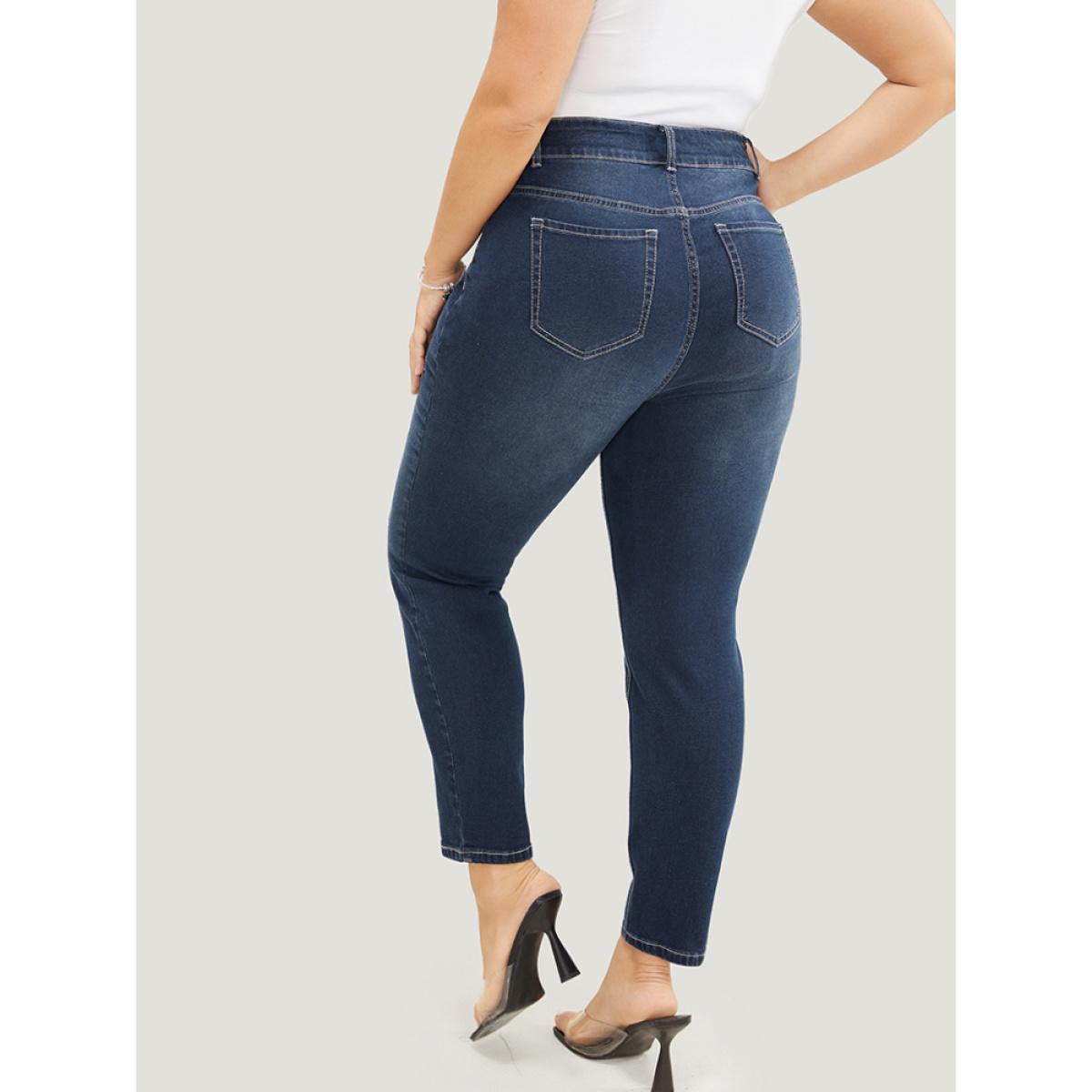 Plus Size Skinny Very Stretchy High Rise Dark Wash Ankle Jeans Women DarkBlue Casual Plain High stretch Pocket Jeans BloomChic 18/2X Product Image