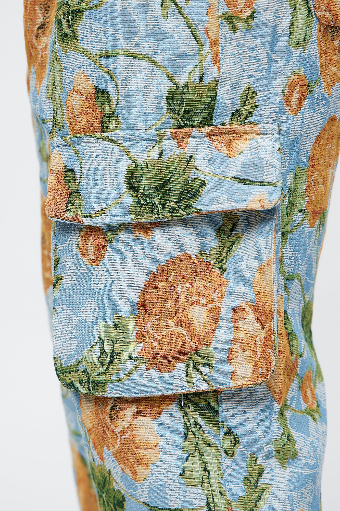 Baggy Rose Buds Tapestry Cargo Pant - Blue/combo Male Product Image