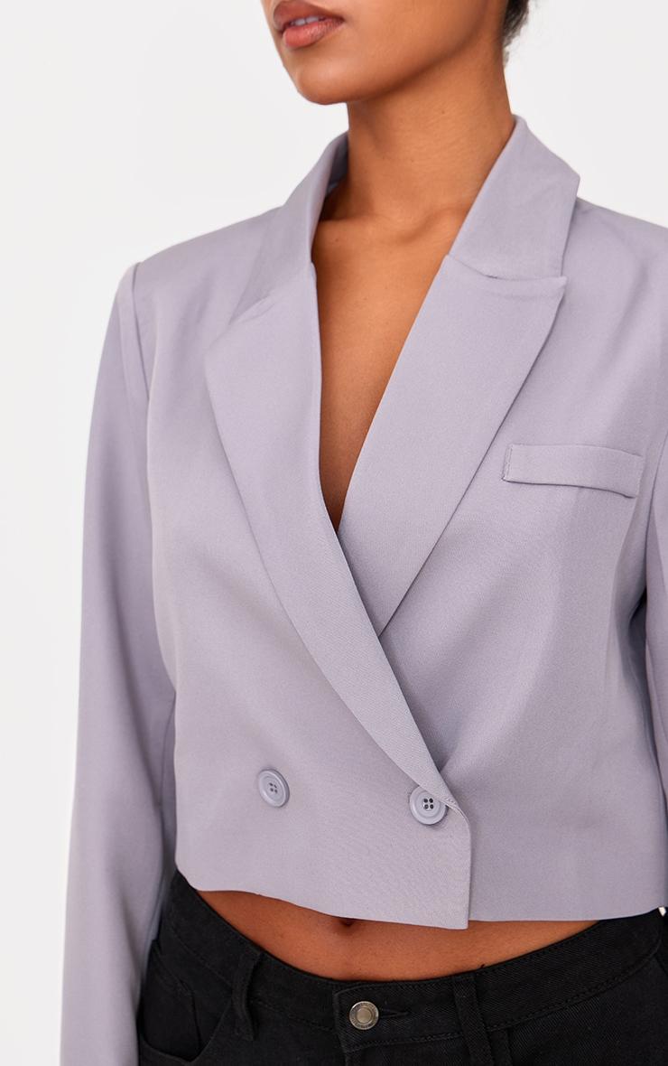 Grey Woven Cropped Shoulder Padded Blazer Product Image