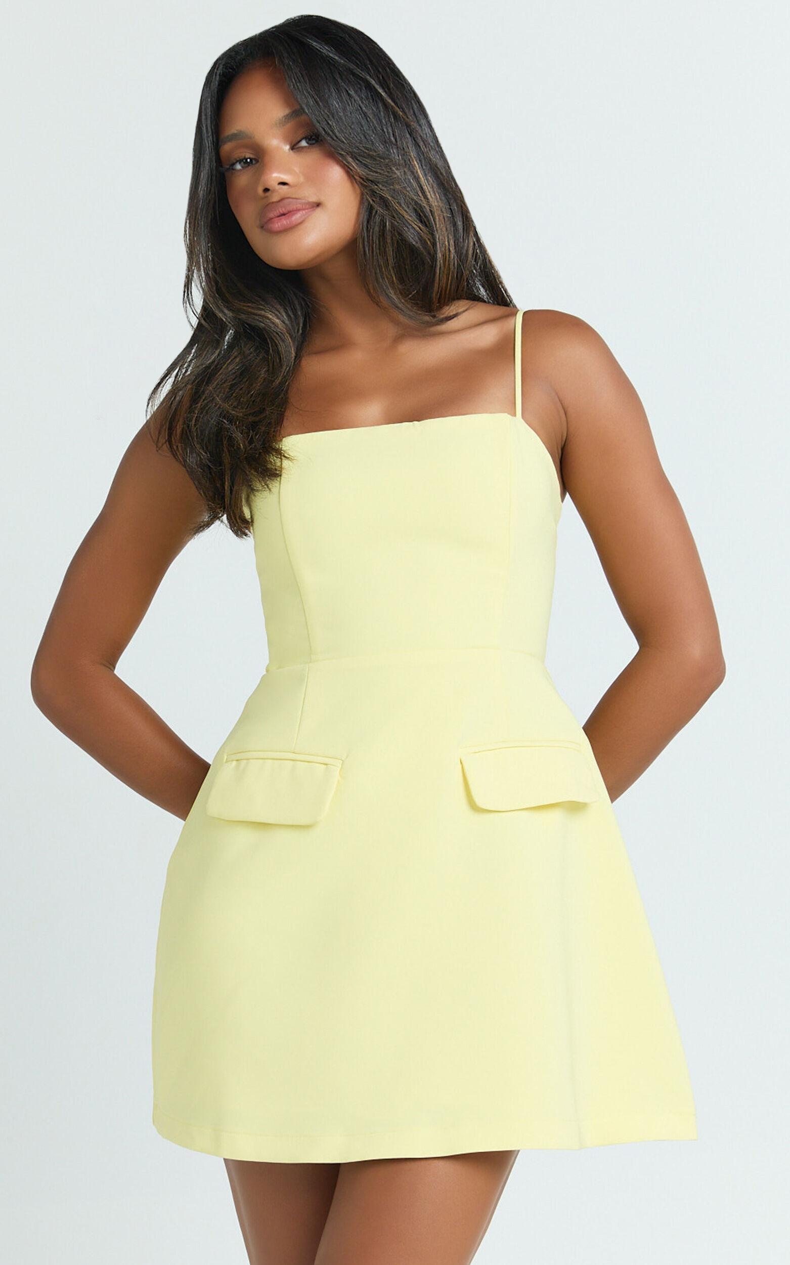 Katia Mini Dress - Strappy Corset A Line Dress in Lemon Product Image