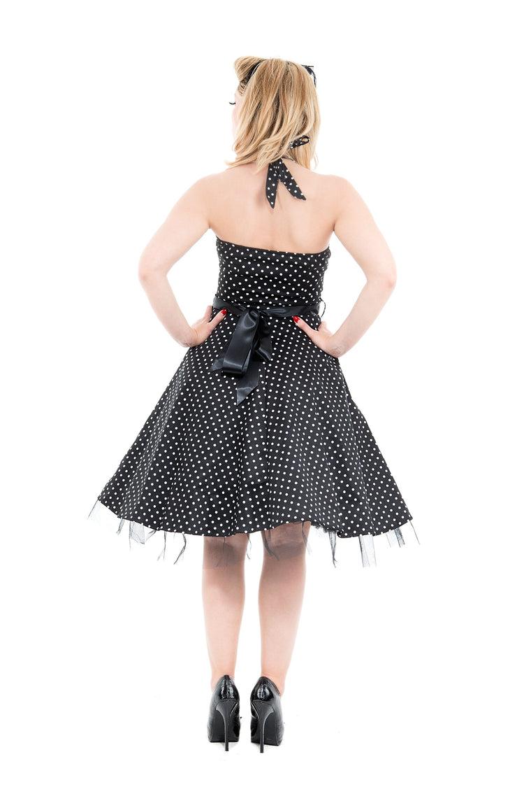 Black & White Small Polka Dot Halter Dress Product Image