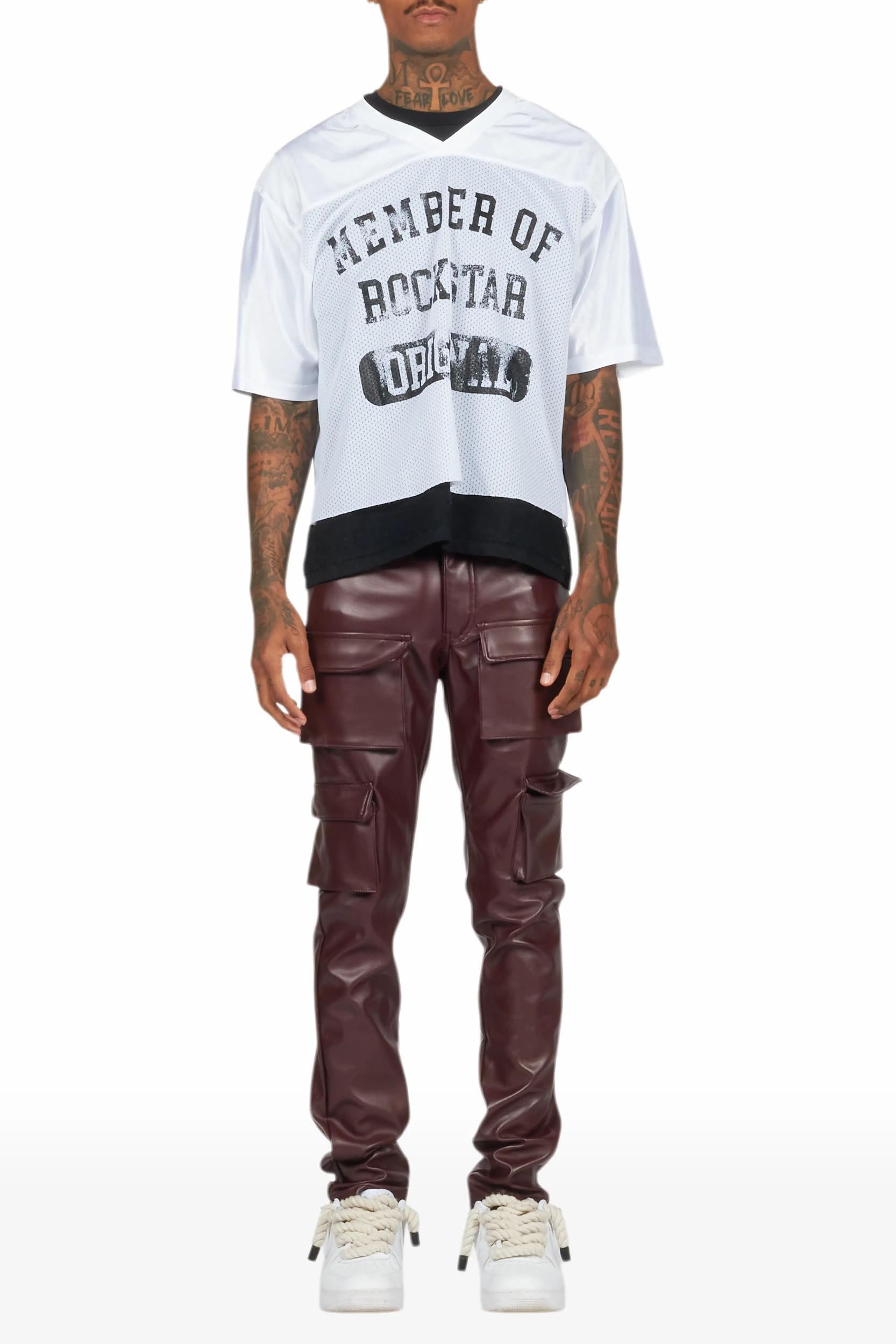 Kap Burgundy Skinny Faux Leather Fit Jean Male Product Image