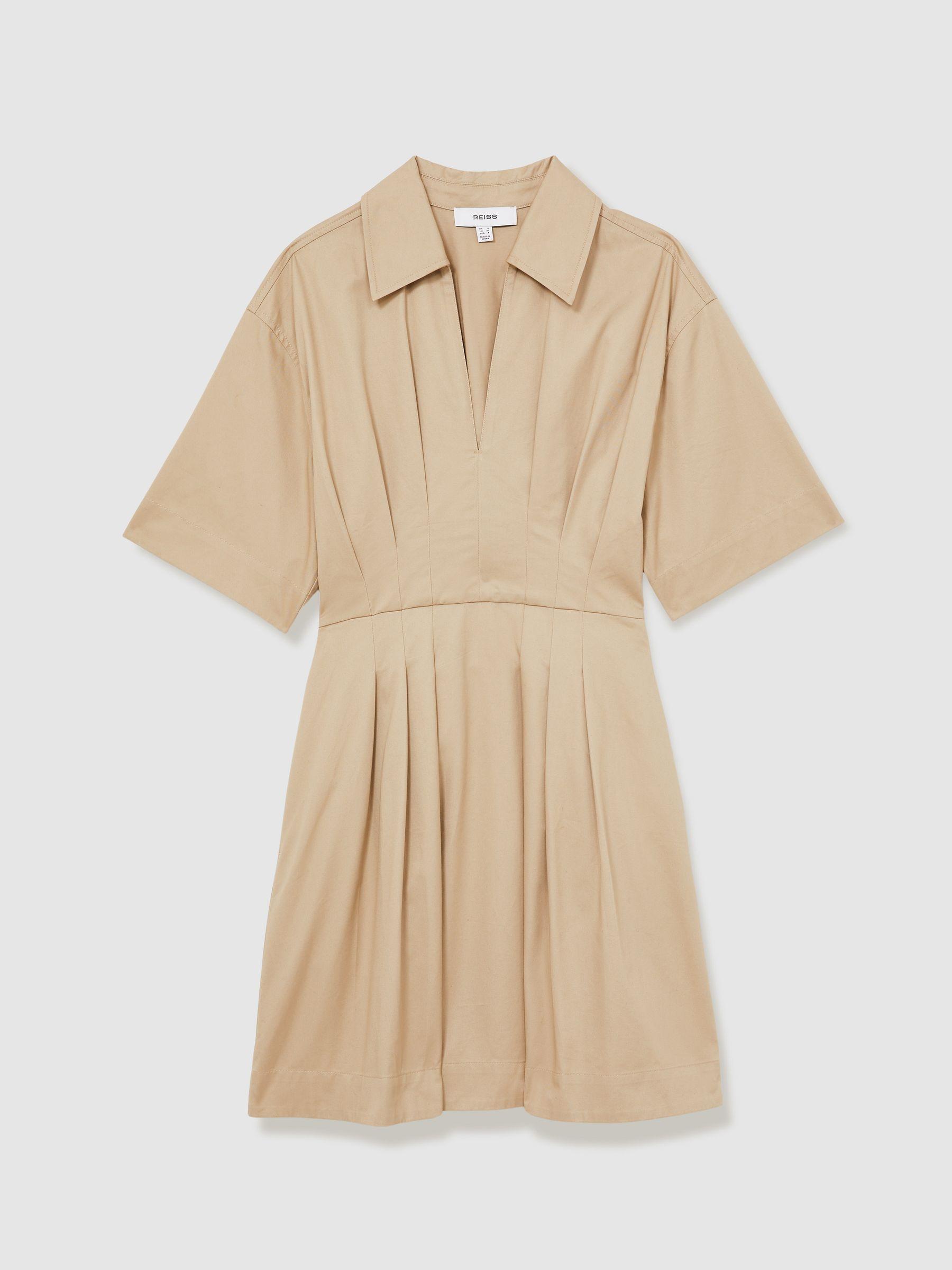 Cotton Pleated Shirt Dress in Neutral Product Image