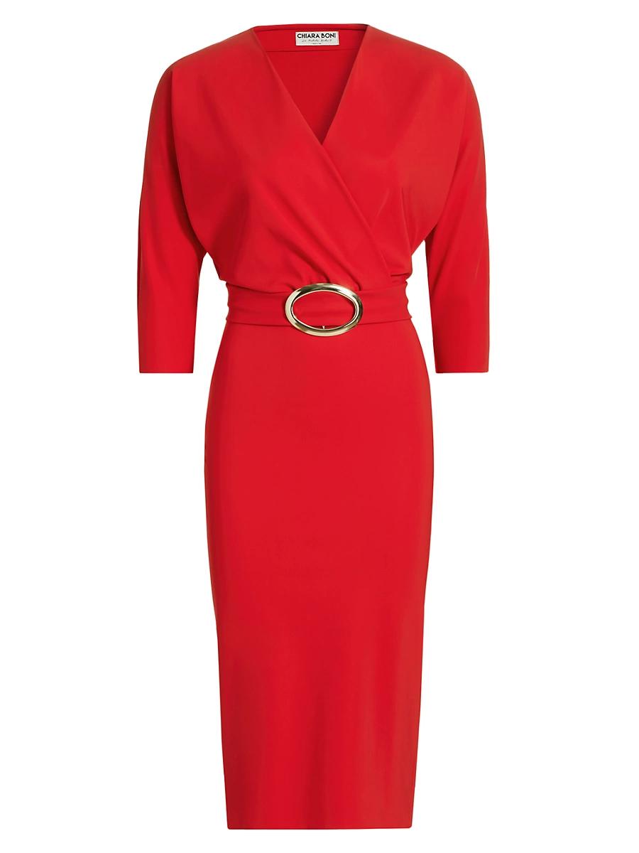 Womens Nastia V-Neck Belted Cocktail Dress Product Image