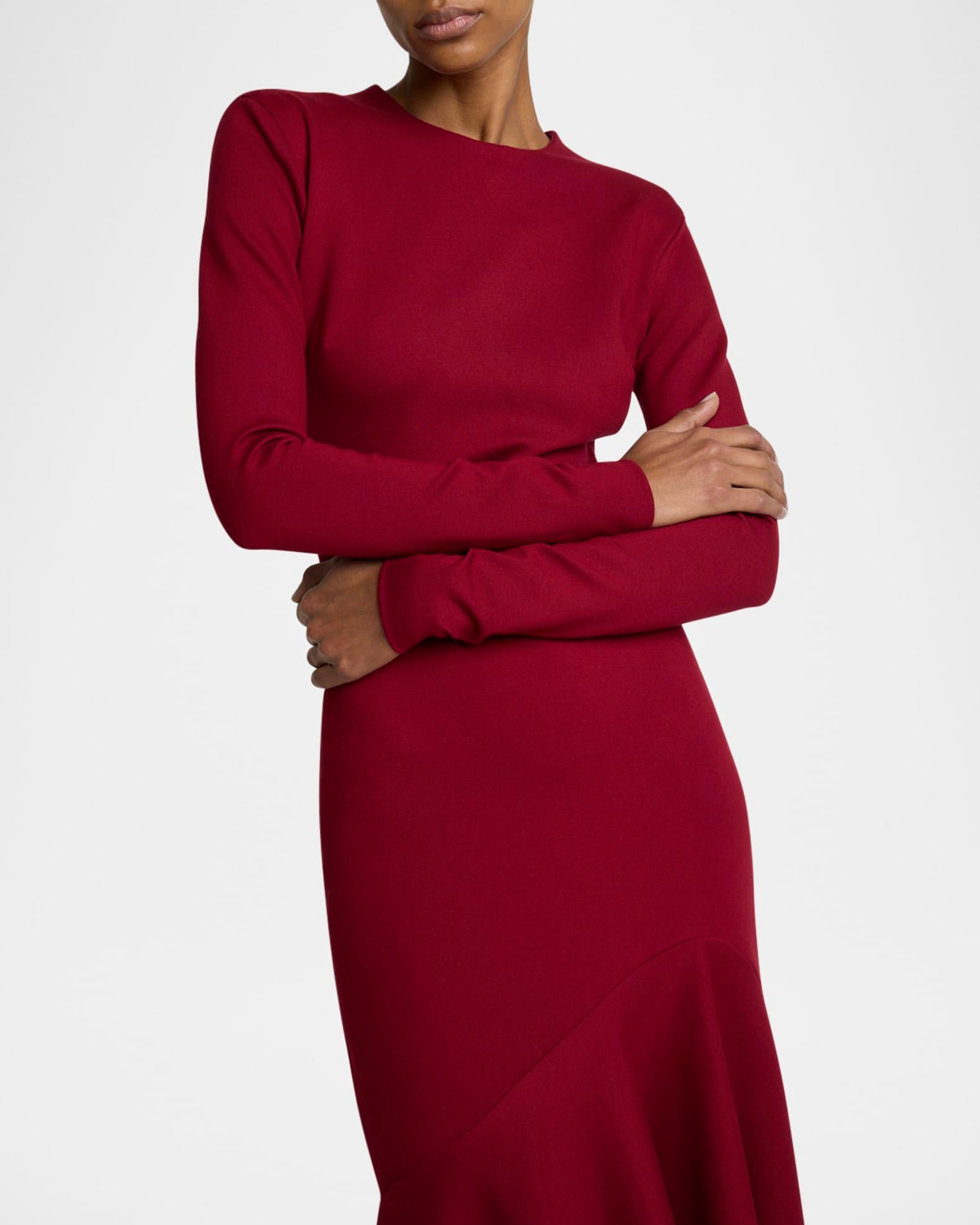 Long-Sleeve Flounce-Hem Jersey Midi Dress Product Image