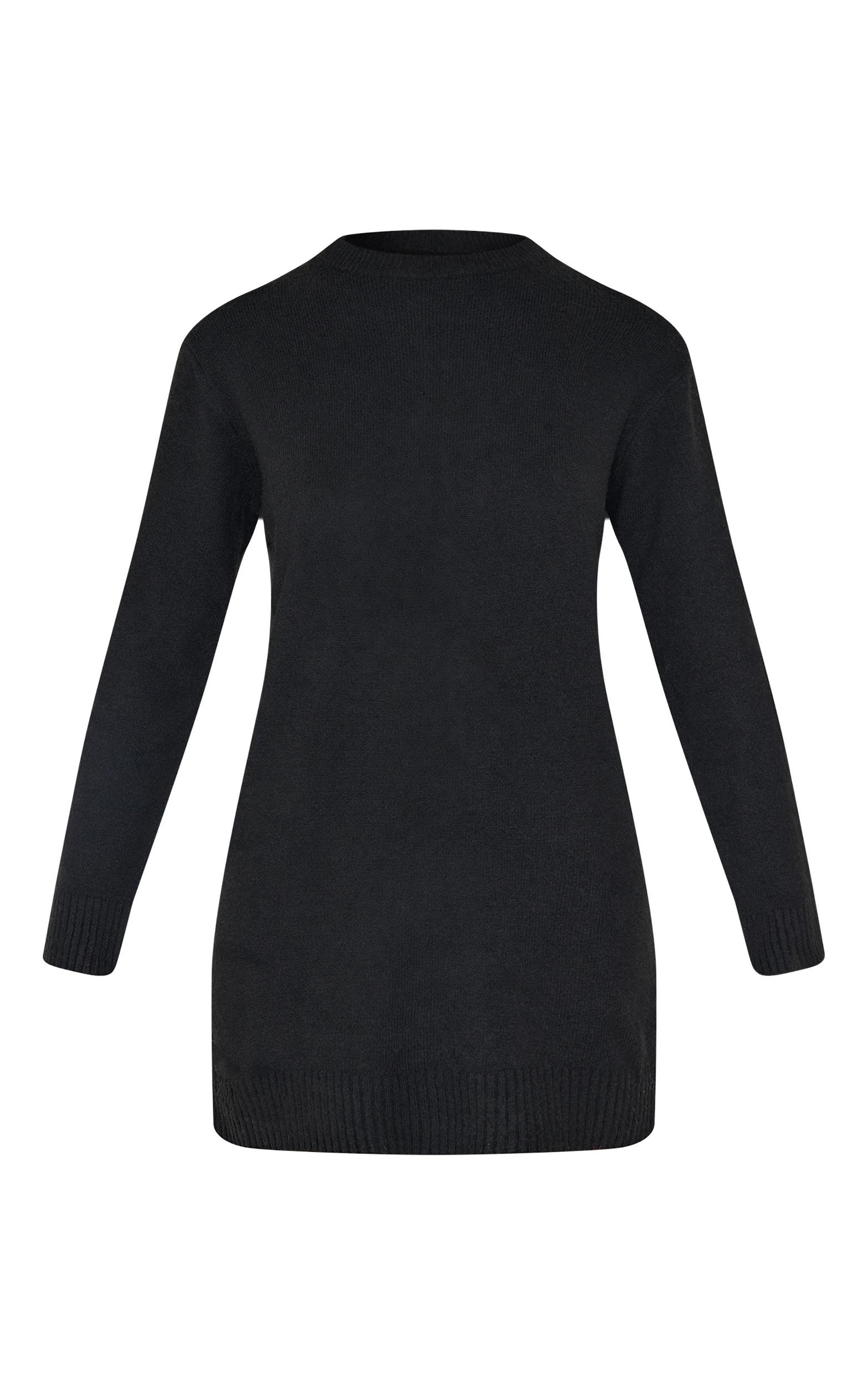 Black Soft Knit Oversized Basic Sweater Dress Product Image