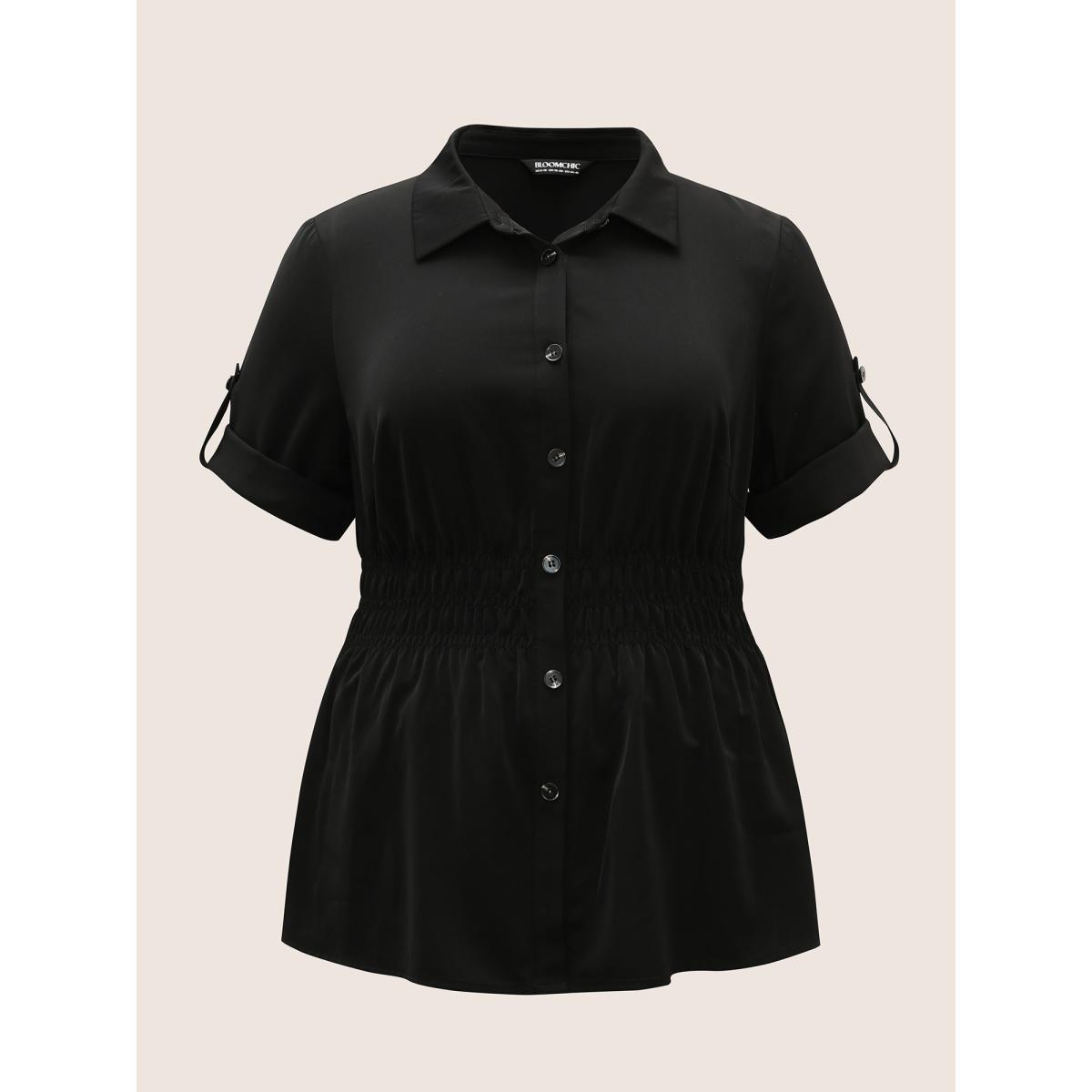 Plus Size Black Shirt Collar Button Cuff Sleeve Blouse Women Office Half Sleeve Shirt collar Office Blouses BloomChic 26/4X Product Image