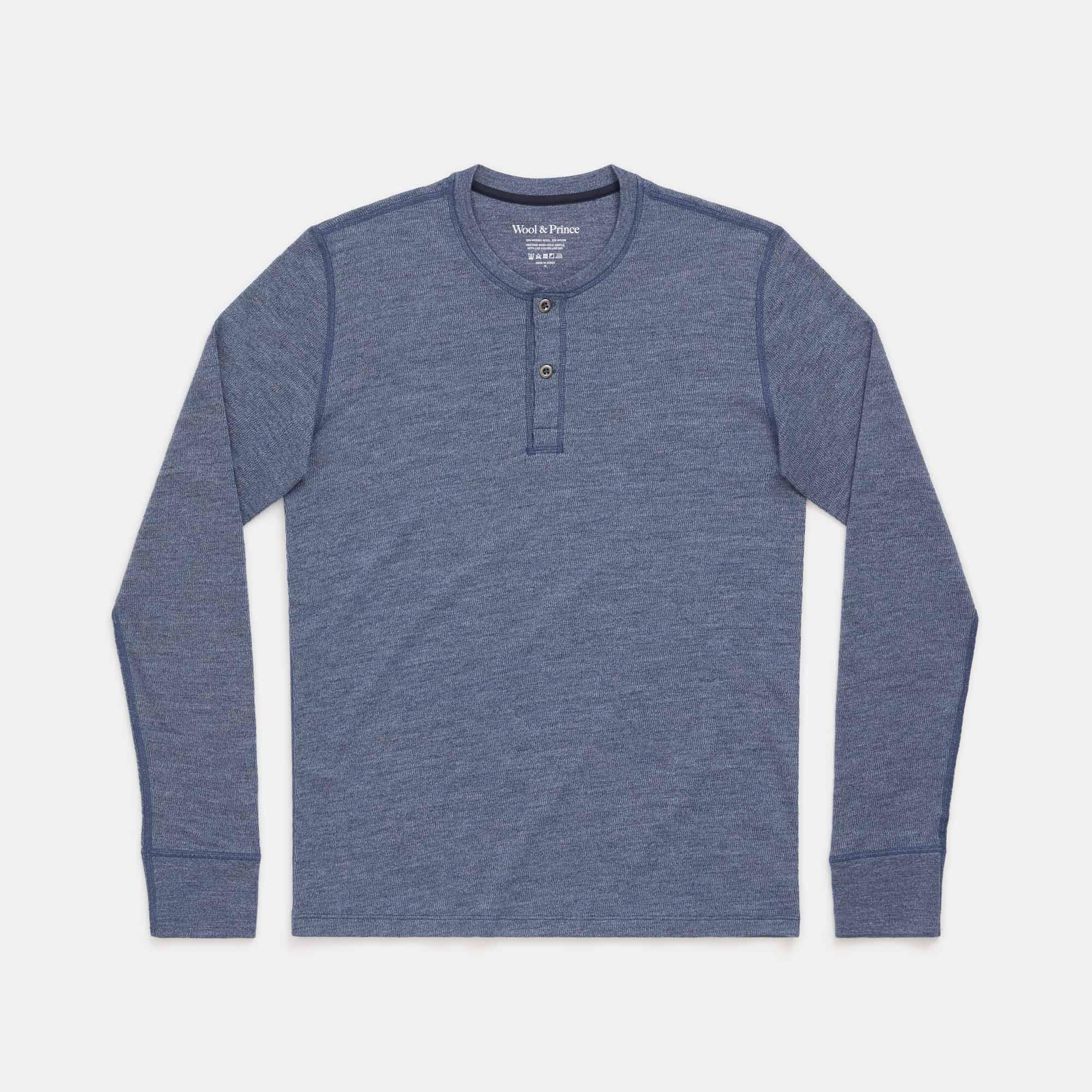 Merino Wool Waffle Henley | Aurora Blue Heather Product Image