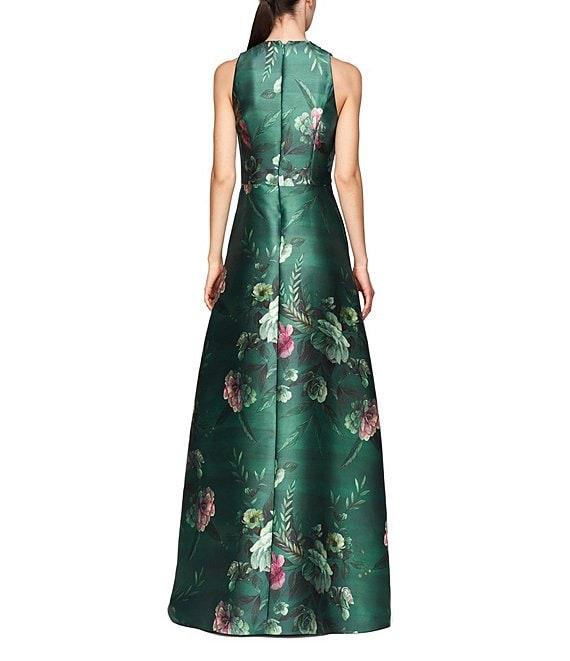 Kay Unger Floral Print Mikado V-Neck Sleeveless Side Pocket Gown Product Image
