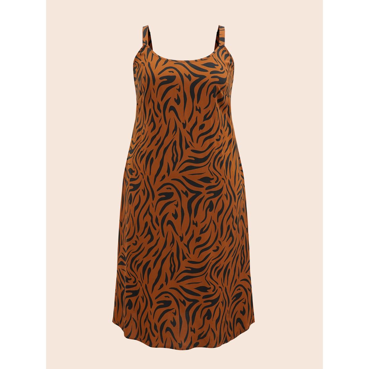 Plus Size Leopard Print Cami Midi Dress Browncoffeecolor Women Workwear Essentials Non U-neck Sleeveless Curvy BloomChic 22-24/3X Product Image