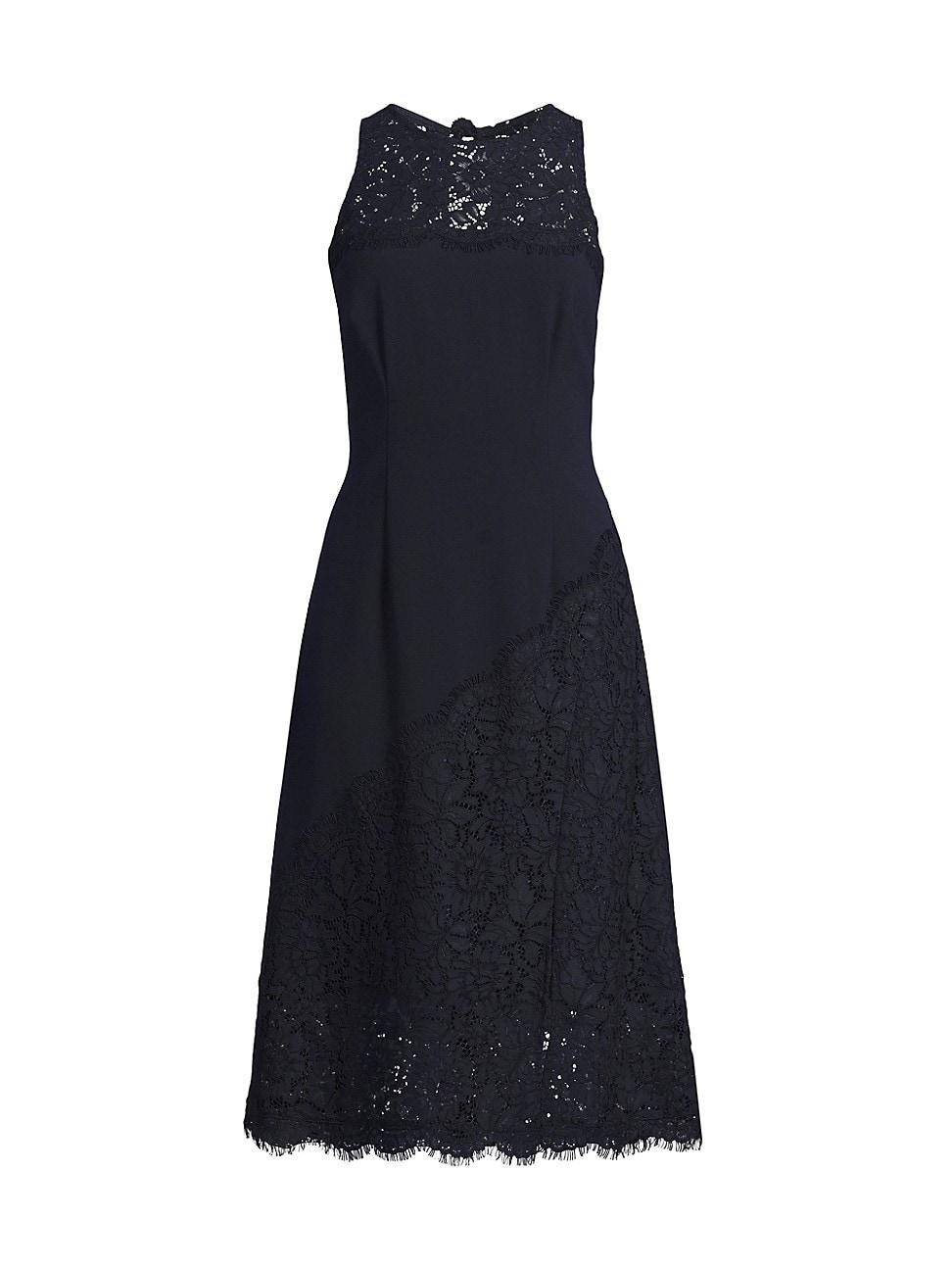 Womens Lace-Trimmed Crepe Midi-Dress Product Image