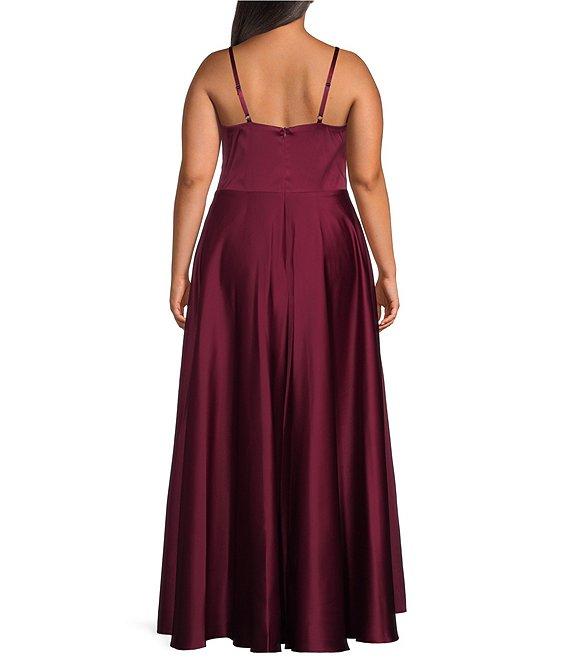 Next Up Plus Size Spaghetti Strap V-Neck Front Slit A-Line Dress Product Image