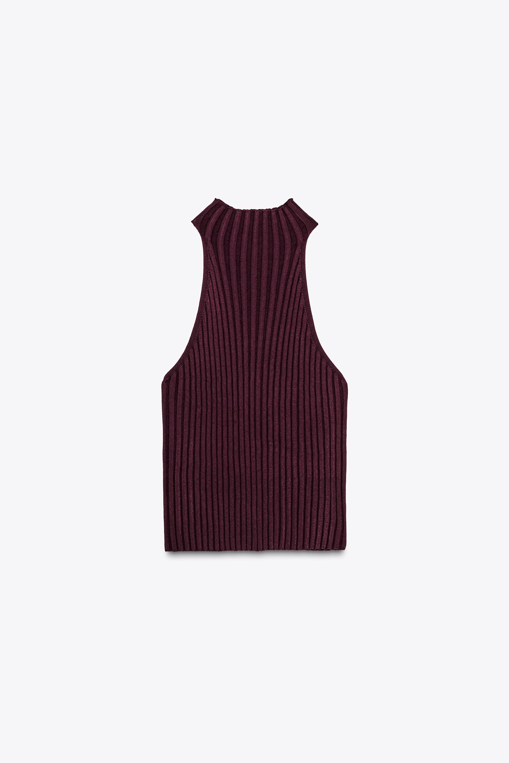 RIBBED KNIT HALTER TOP Product Image