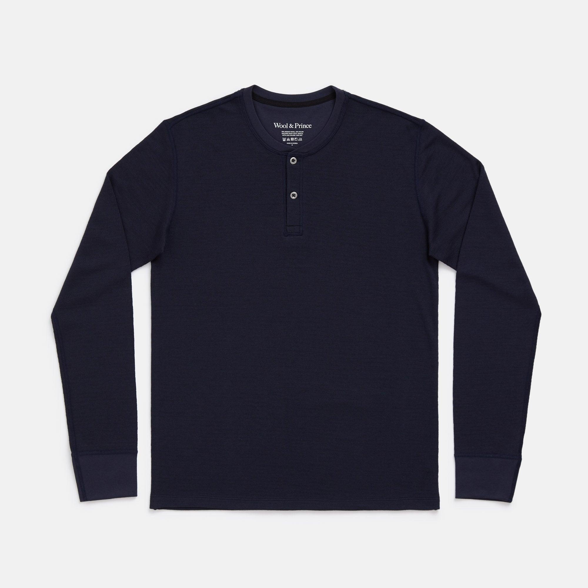 Merino Wool Waffle Henley | Washed-Navy Product Image