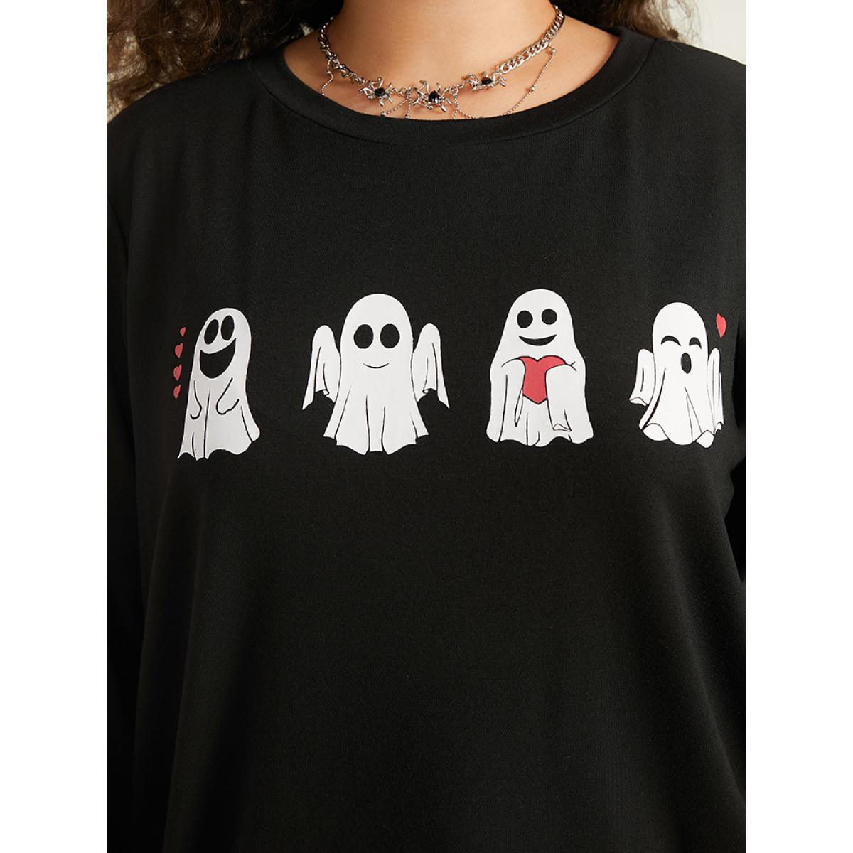 Plus Size Halloween Print Crew Neck Sweatshirt Women Black Casual Printed Festival-Halloween Sweatshirts BloomChic 22-24/3X Product Image