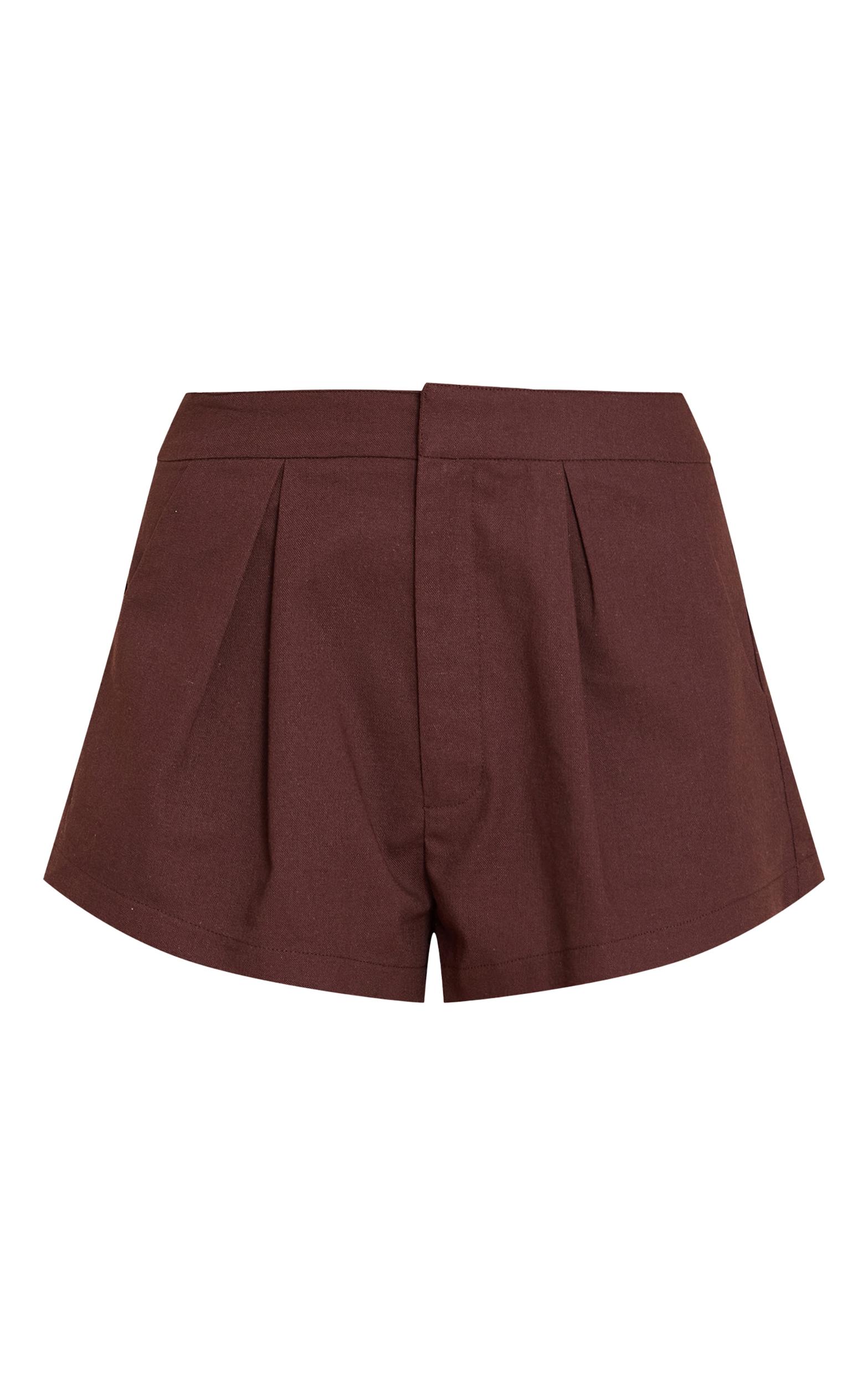 Dark Brown Linen Look Woven Tailored Shorts Product Image