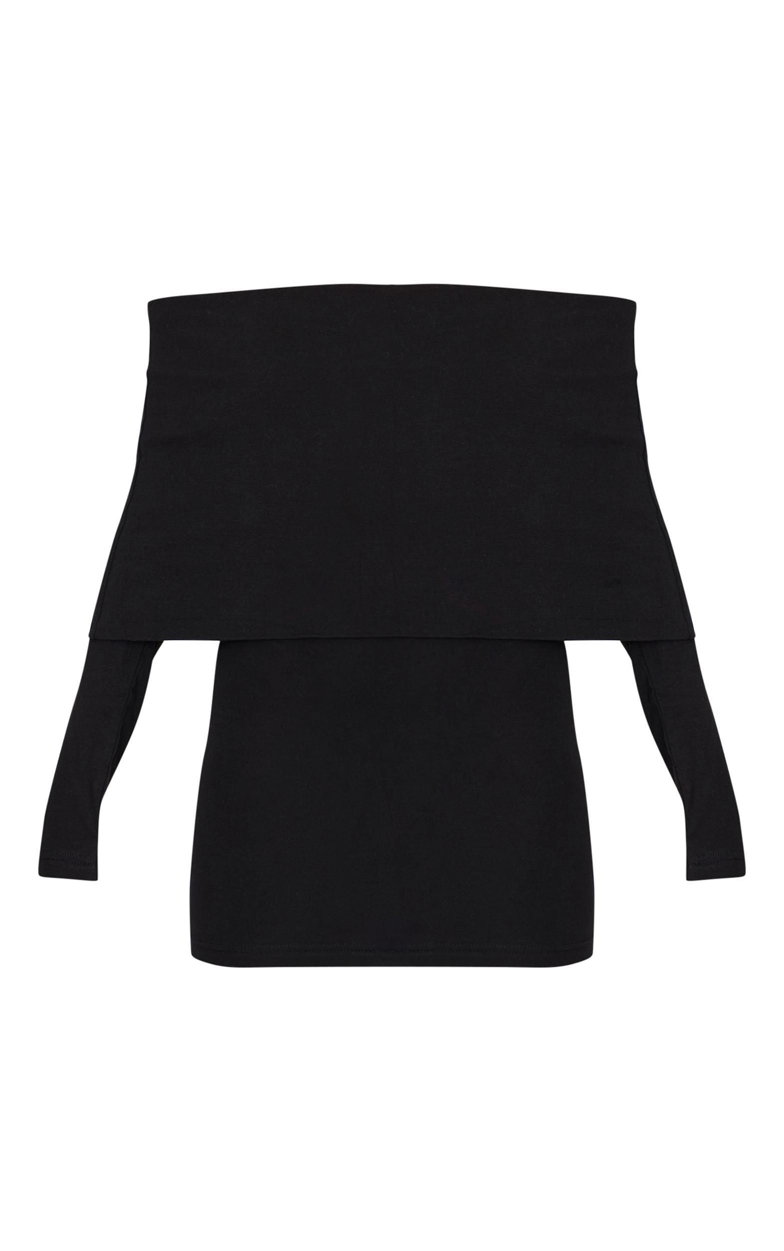 Black Cotton Super Oversized Bardot Mini Dress Product Image