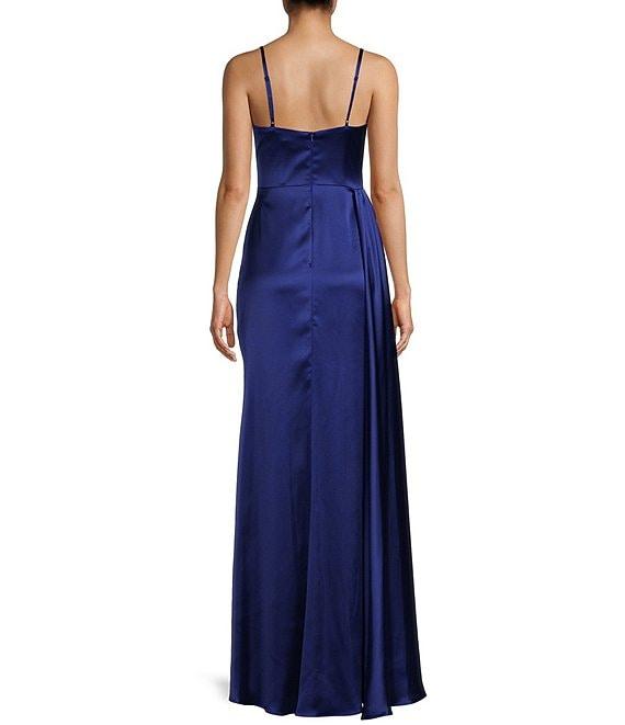 Blondie Nites Sateen Embellished Side Sash Front Slit Gown Product Image