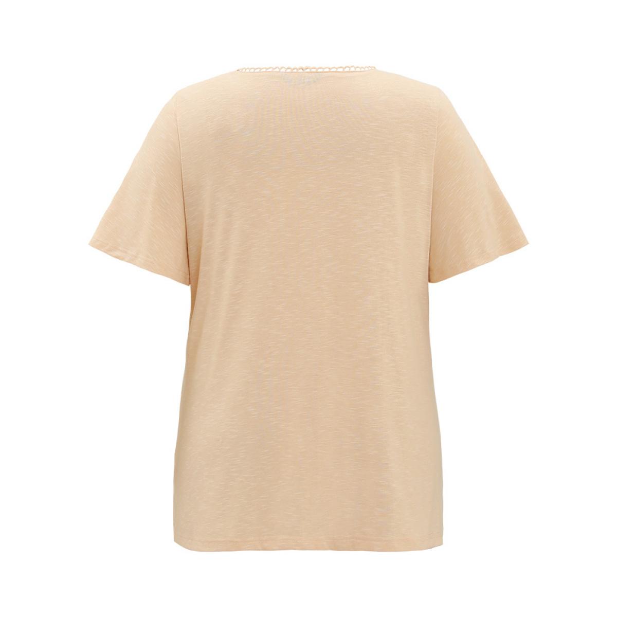 Plus Size Solid Heather Flutter Sleeve T-shirt LightBrown Women Elegant Heather Plain V-neck Dailywear T-shirts BloomChic 14-16/1X Product Image
