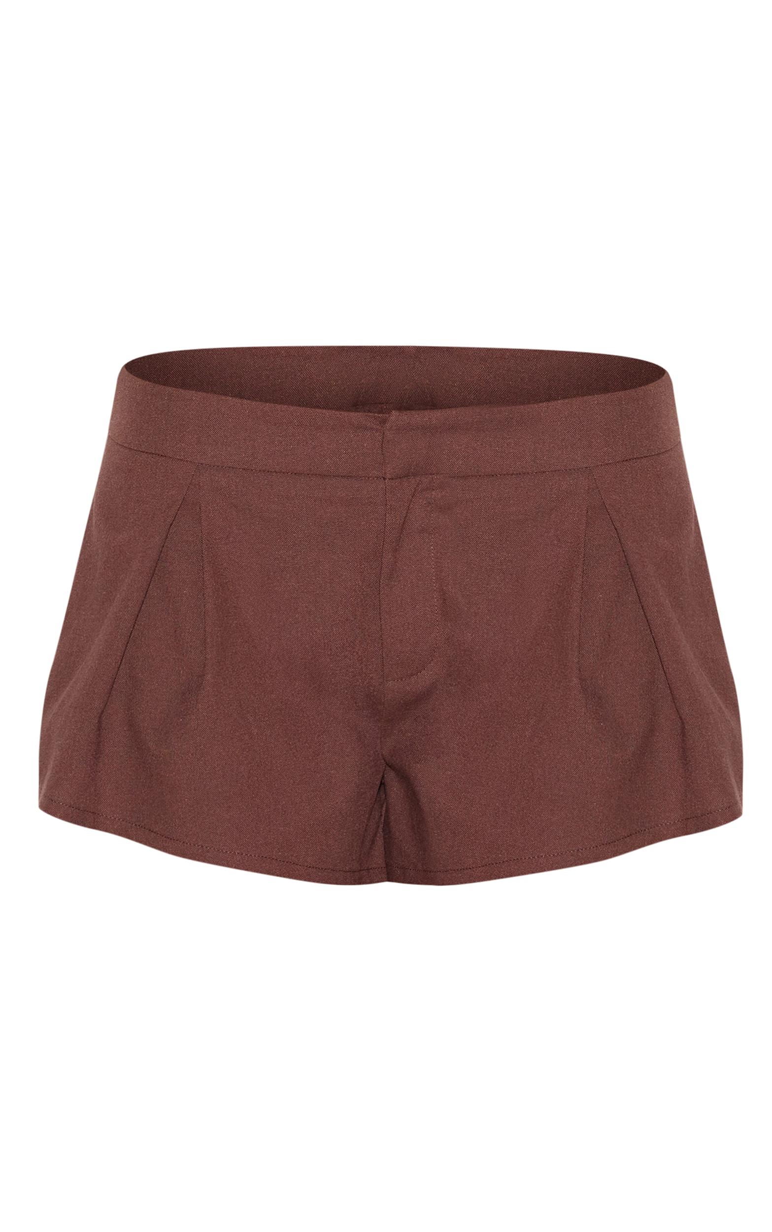Chocolate Linen Blend Pleat Detail Tailored Shorts Product Image