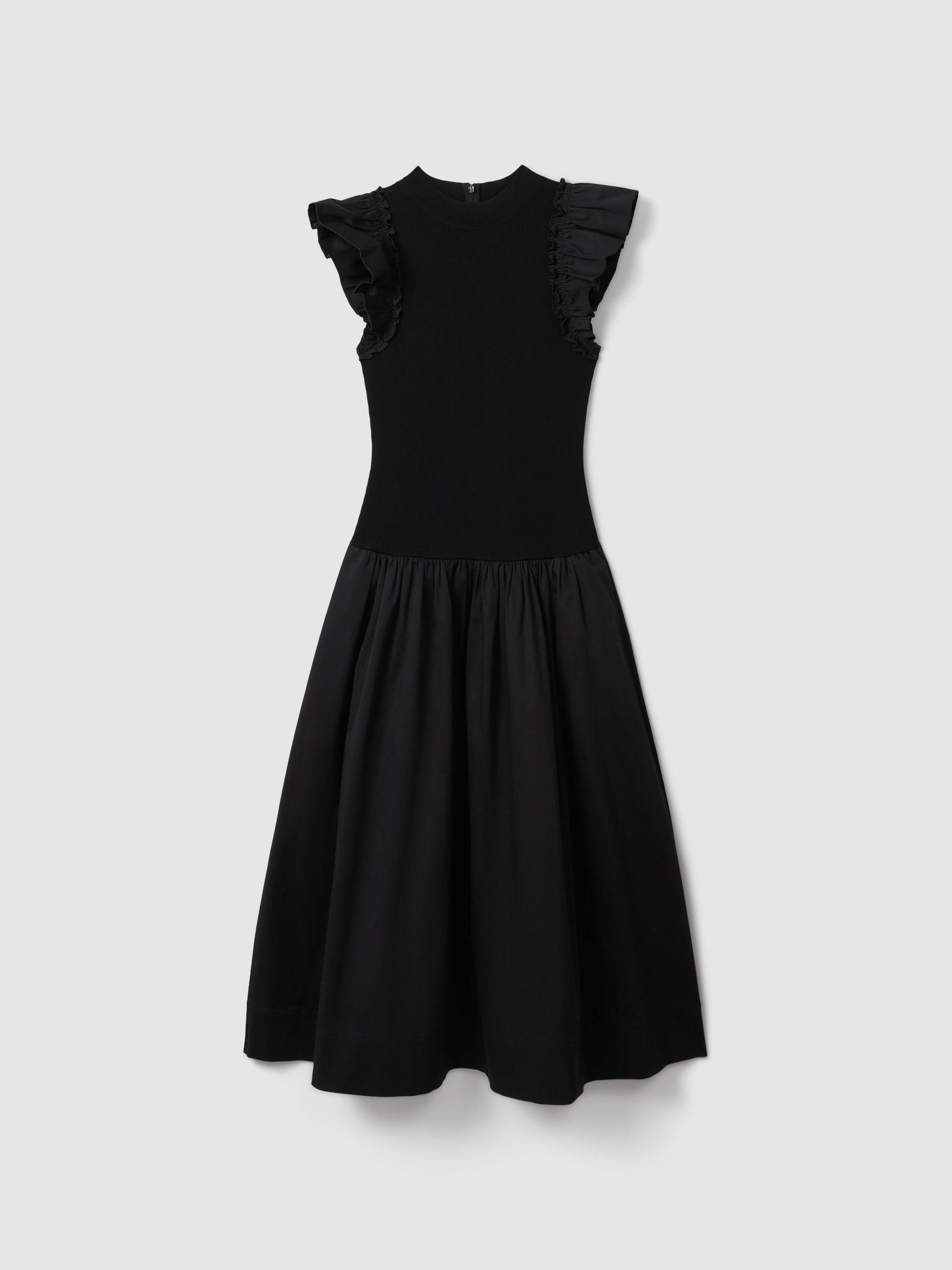 Florere Ruffle Sleeve Midi Dress in Black Product Image