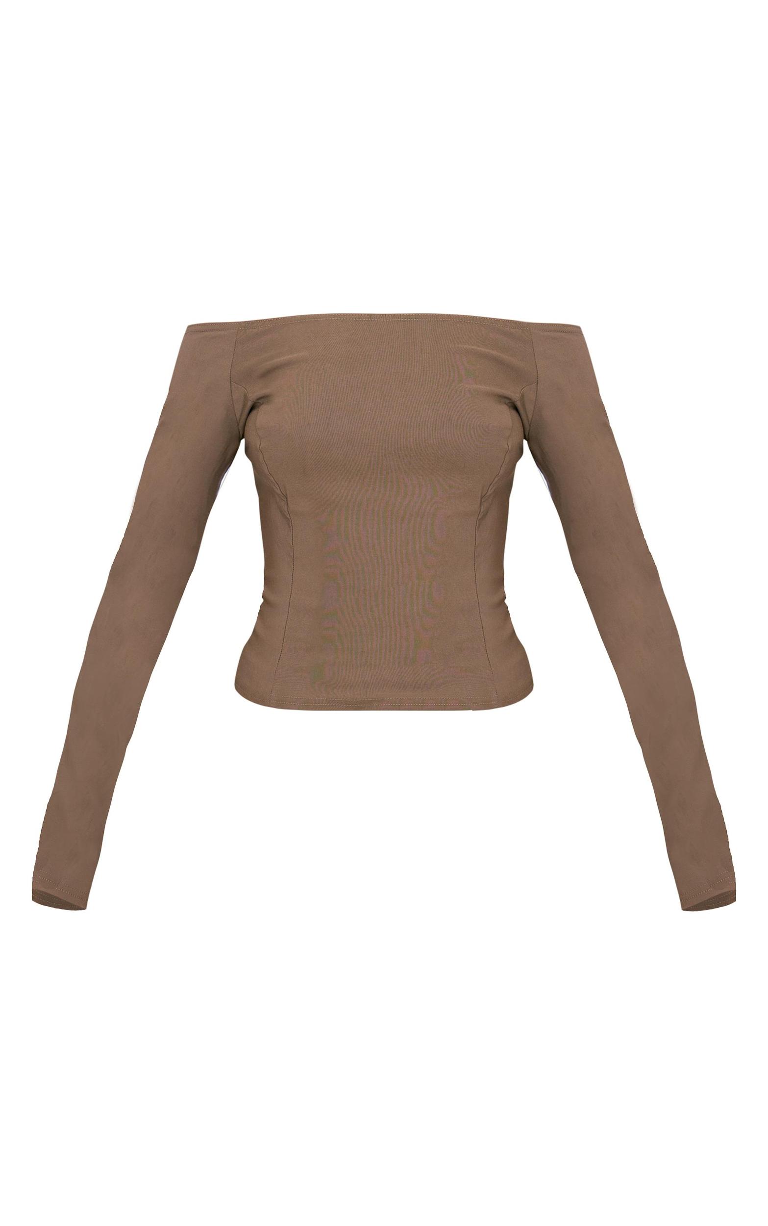 Khaki Bengaline Boatneck Long Sleeve Top Product Image