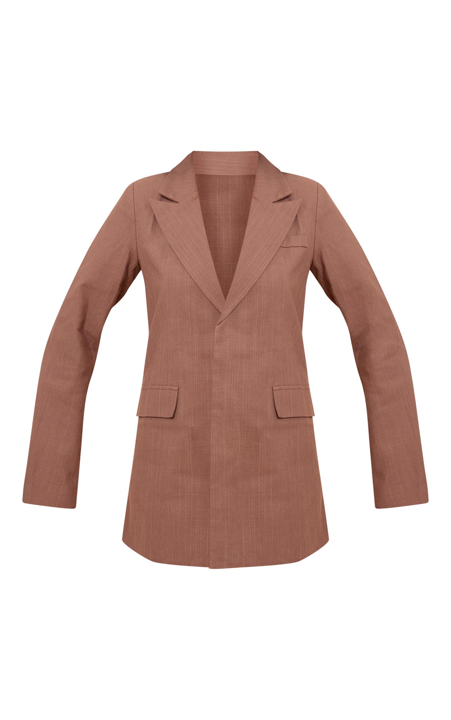Chocolate Linen Blend Blazer Dress Product Image