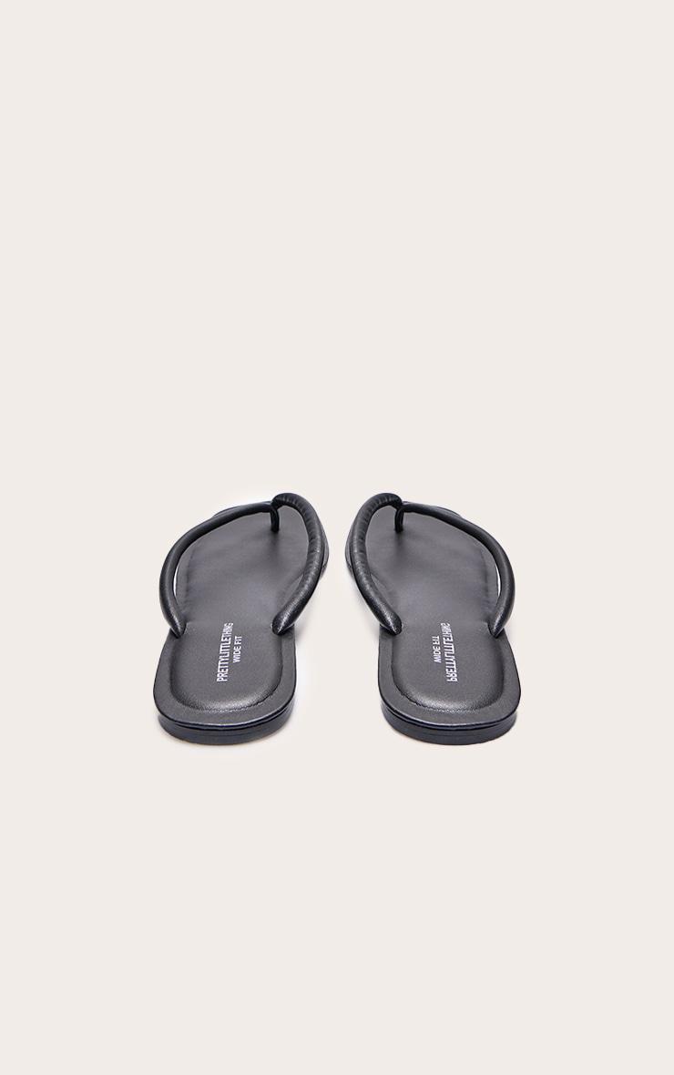 Black Wide Fit Real Leather Toe Thong Flat Sandals Product Image