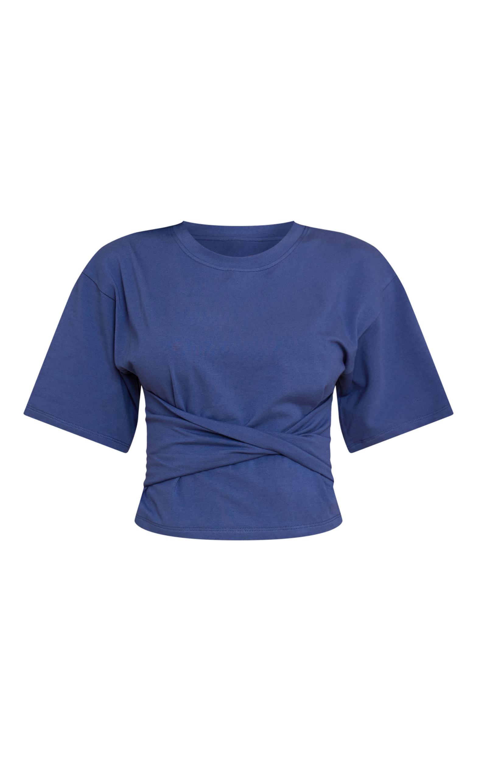 Blue Cotton Wrap Front T Shirt Product Image