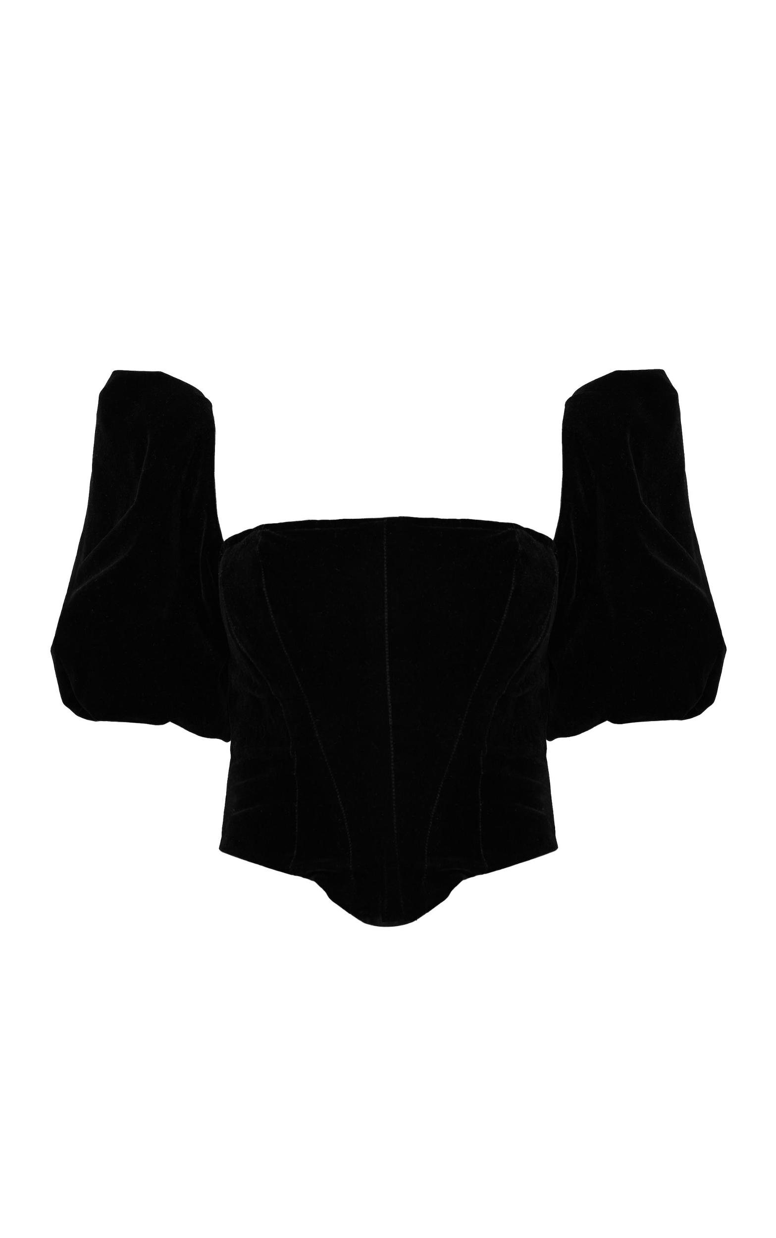 Black Puff Sleeve Woven Corset Product Image