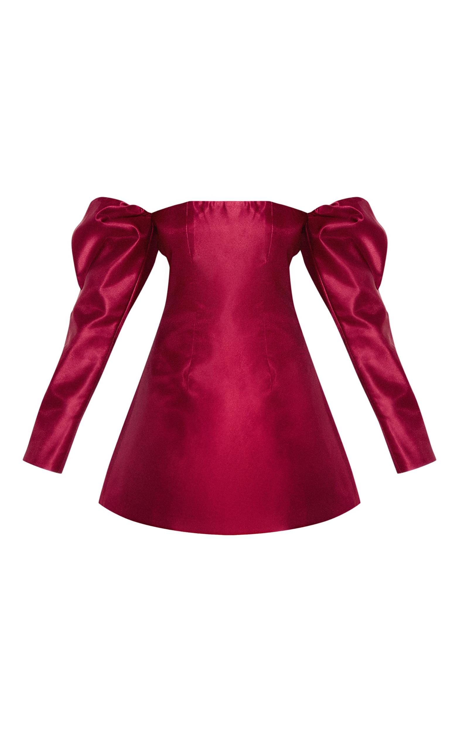 Wine Oversized Puff Sleeve A Line Shift Dress Product Image