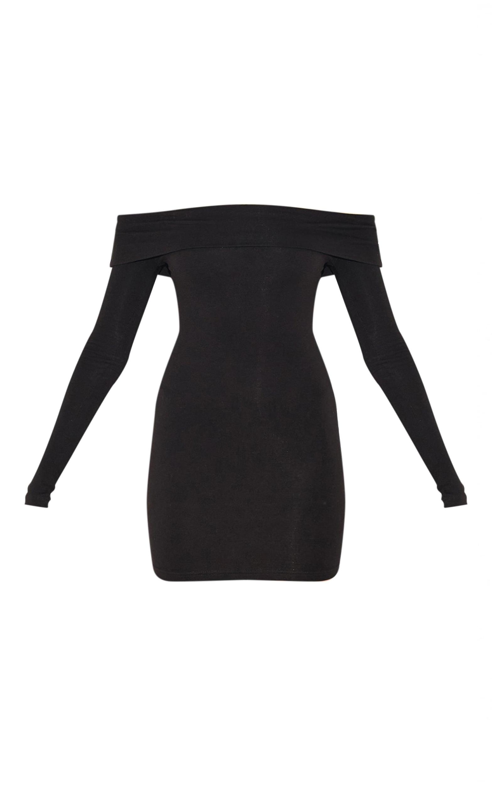 Black Cotton Bardot Fold Over Mini Dress Product Image