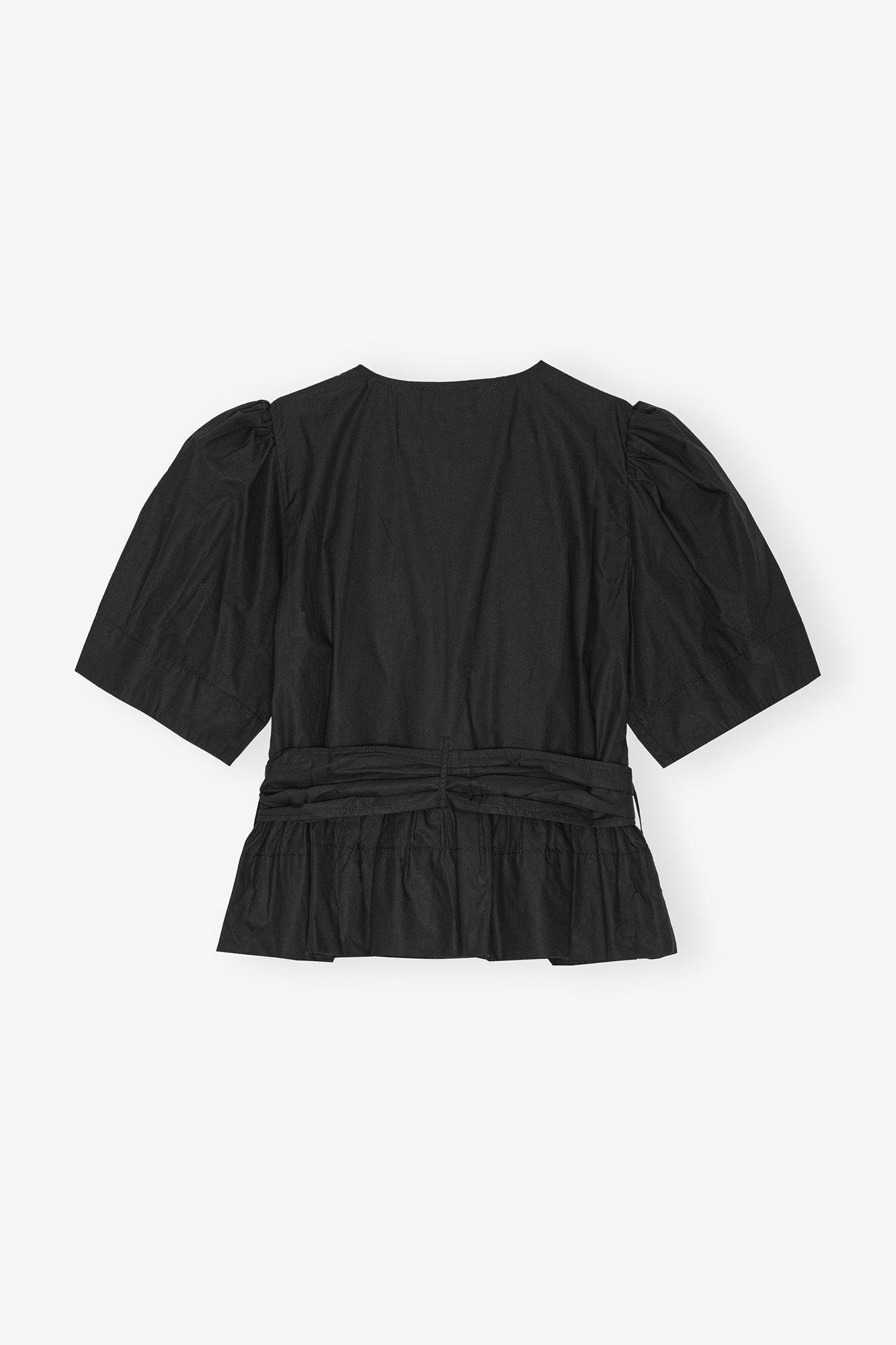 Black Stretch Cotton Tie Strap Blouse Product Image